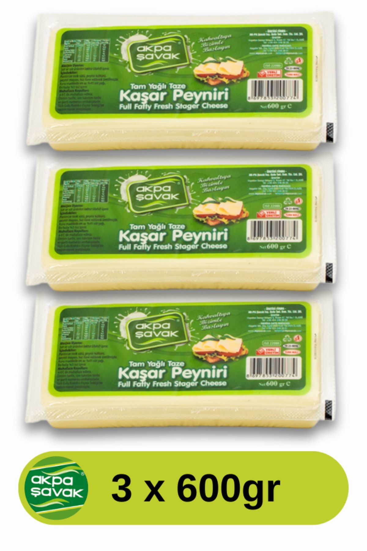 Ak-pa Şavak Akpa Şavak Tam Yağlı Kaşar Peyniri (3 x 600gr)