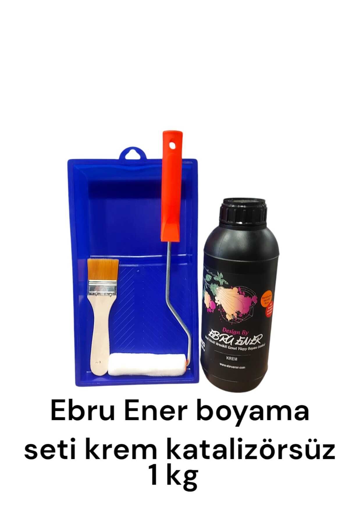 Ebru Ener Vernikli Boyama Seti Islak Zemin 1000 gr Krem Boya Tava-Fırça-Rulo