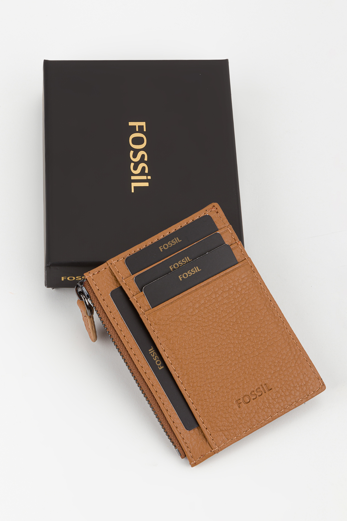 Fossil Kutulu Hakiki Deri Fermuar Detaylı Camel Unisex El Portföyü Kartlık Cüzdan görsel 7