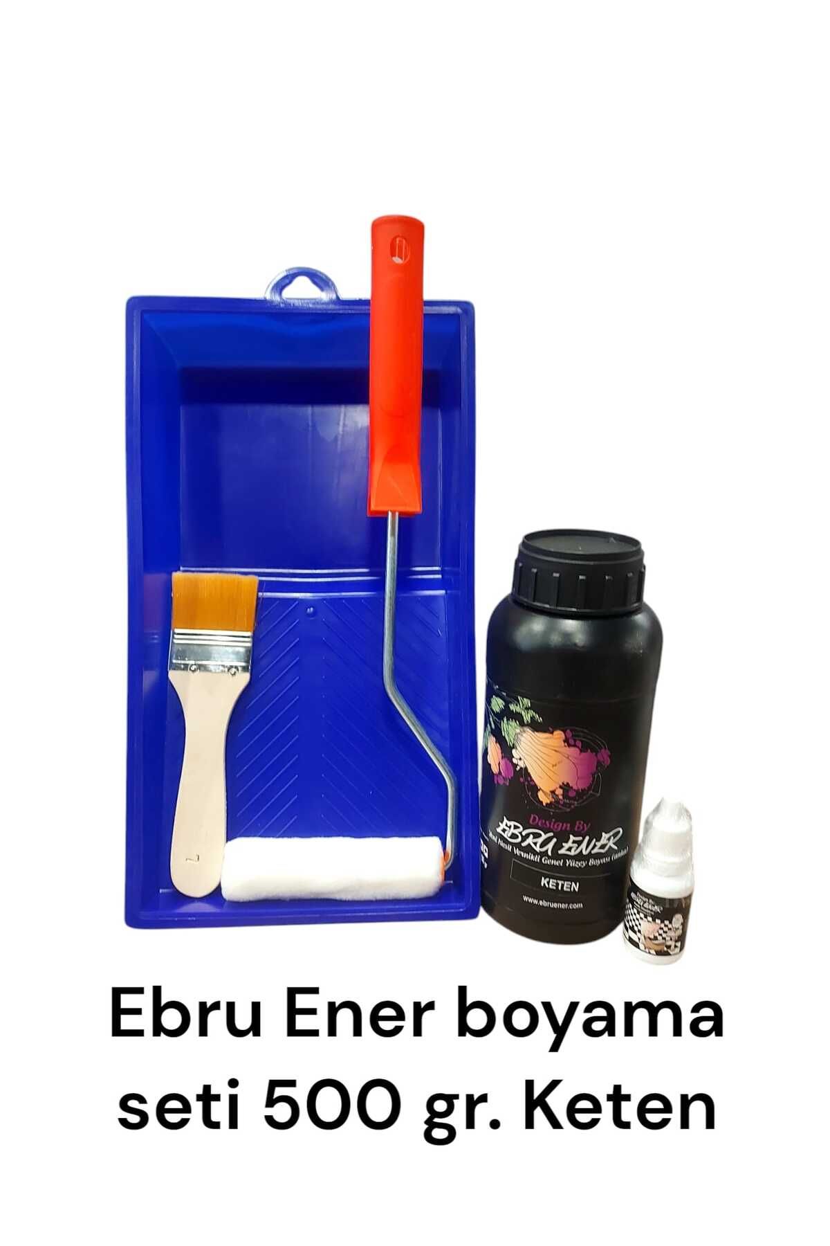 Ebru Ener Kendinden Vernikli Boyama Seti Islak Zemin 500 gr Keten Boya Katalizör-Tava-Fırça-Rulo