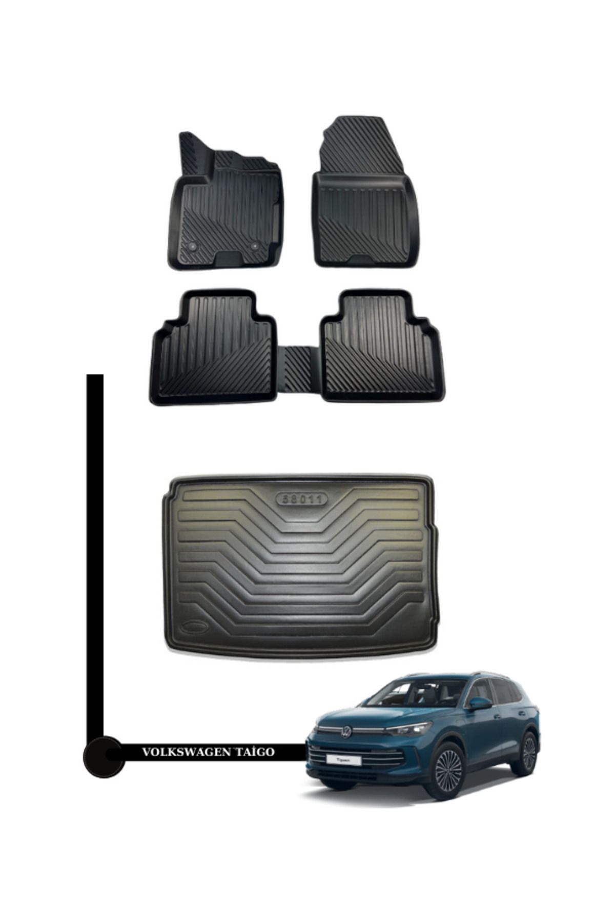 Black Gold Volkswagen Taigo 2021+ 3D Havuzlu Paspas + Bagaj Havuzu İkili Set