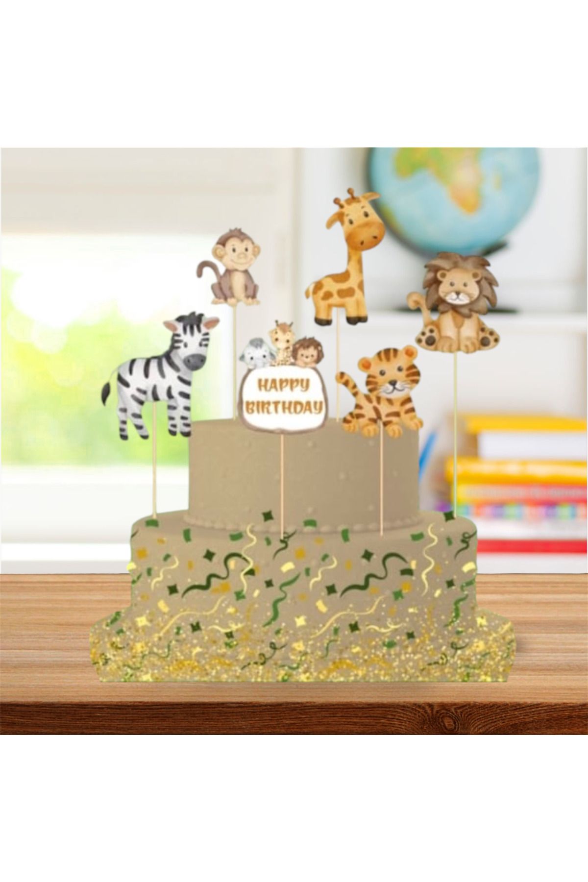 Deniz Party Store-6 Pieces Safari Themed Long Toothpick Cake Ornament Figure Set 1