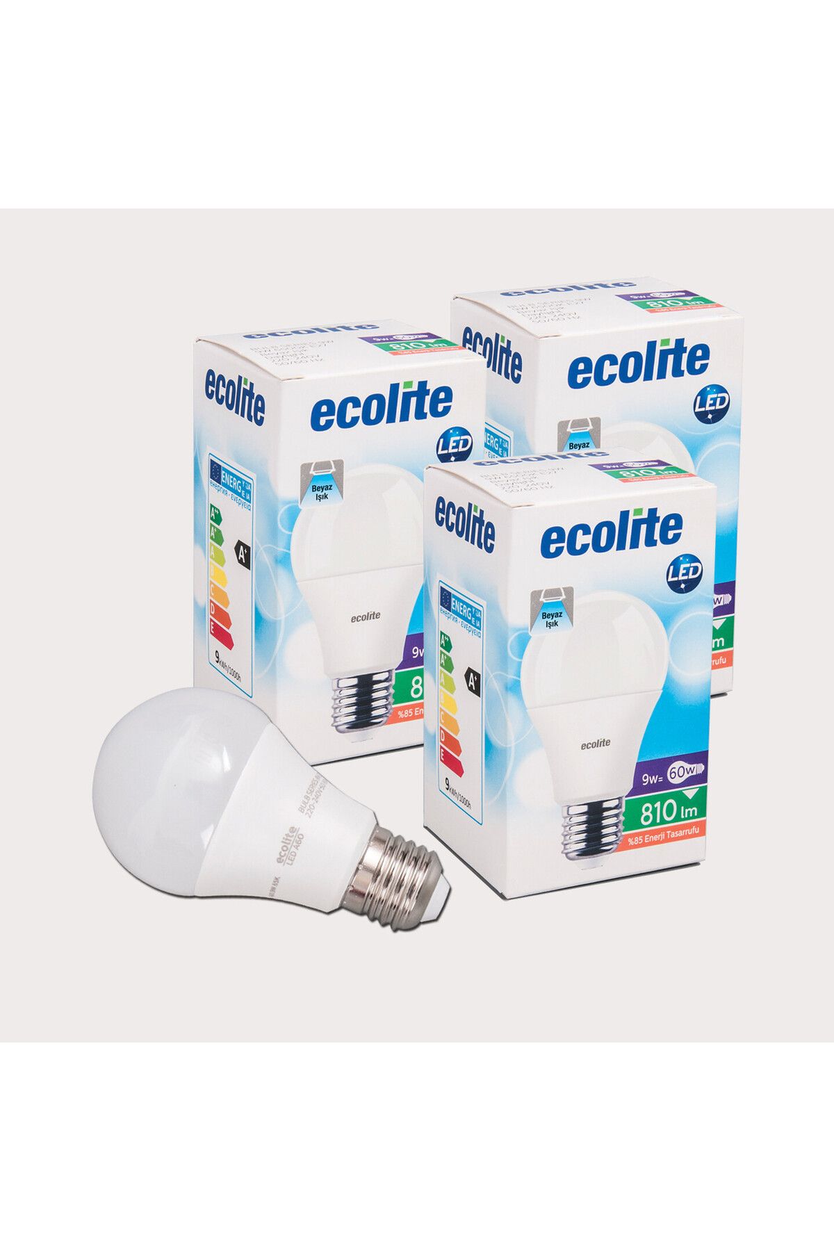 Ecolite A60 9 W Beyaz Klasik E27 Duy 3'lü Led Ampul