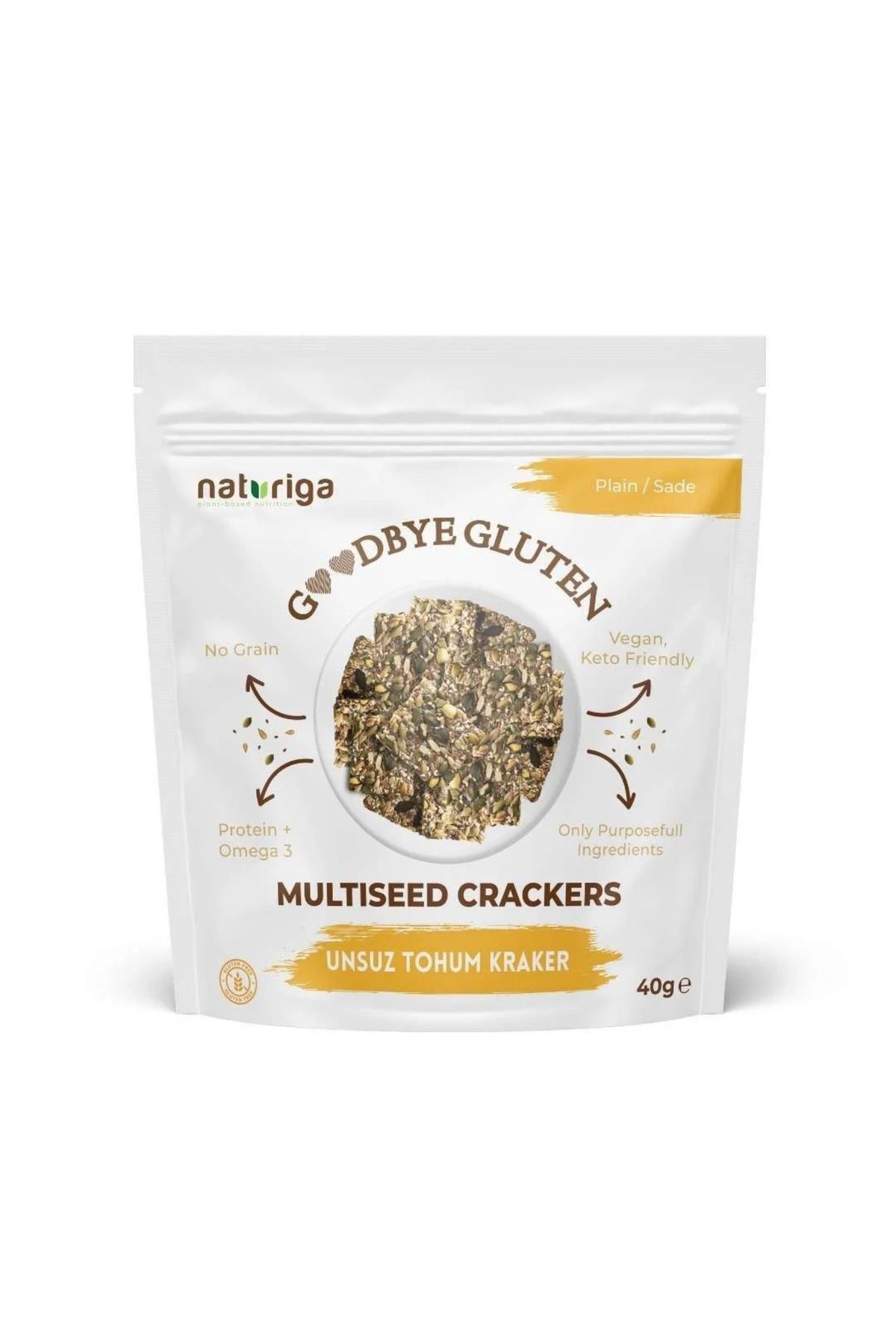 Naturiga Goodbye Gluten Unsuz Tohum Kraker 40 gr