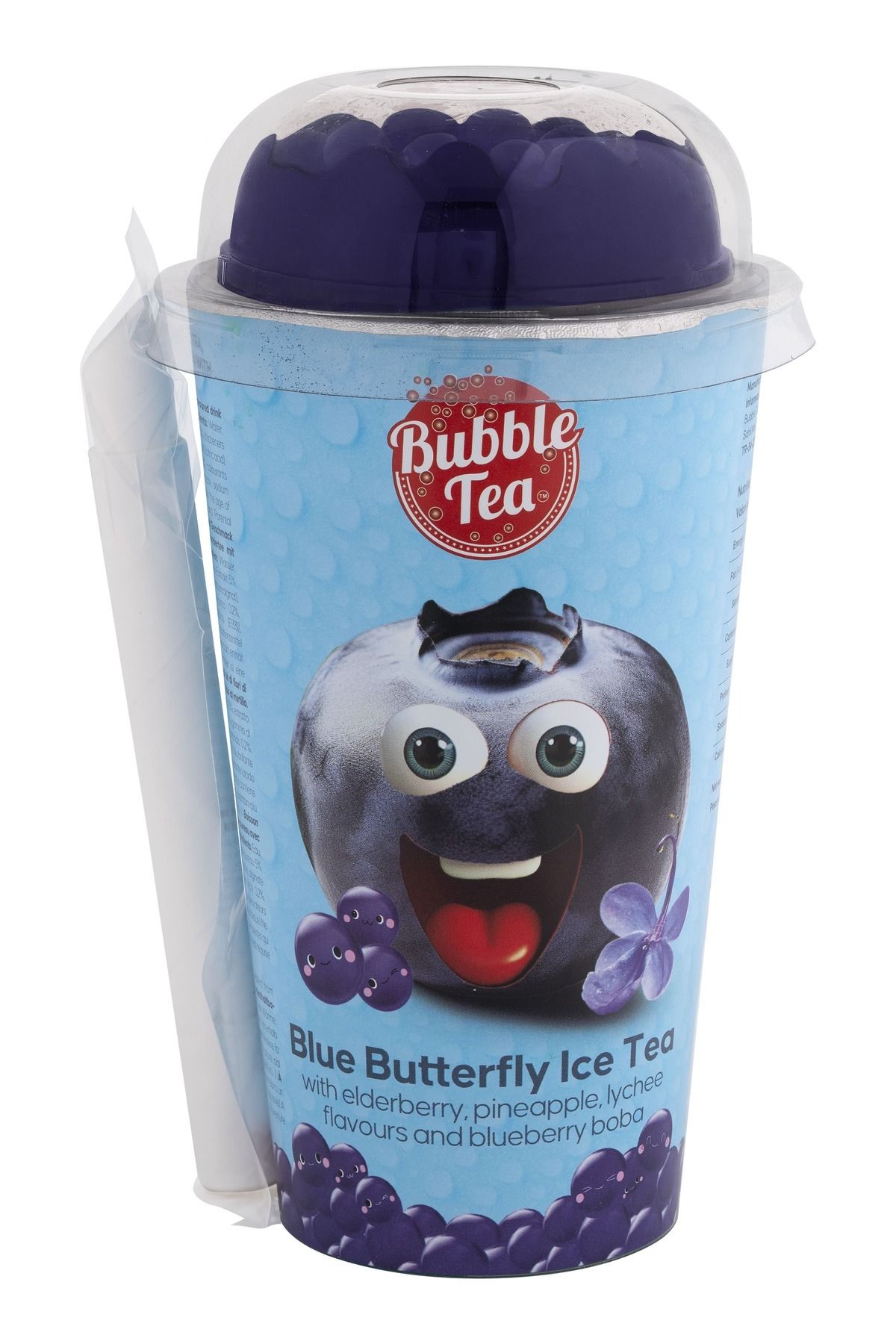 Bubble Tea | 6 x 350 mL mavi kelebek çayı ve meyve aromalı içecek ile yaban mersini aromalı boba