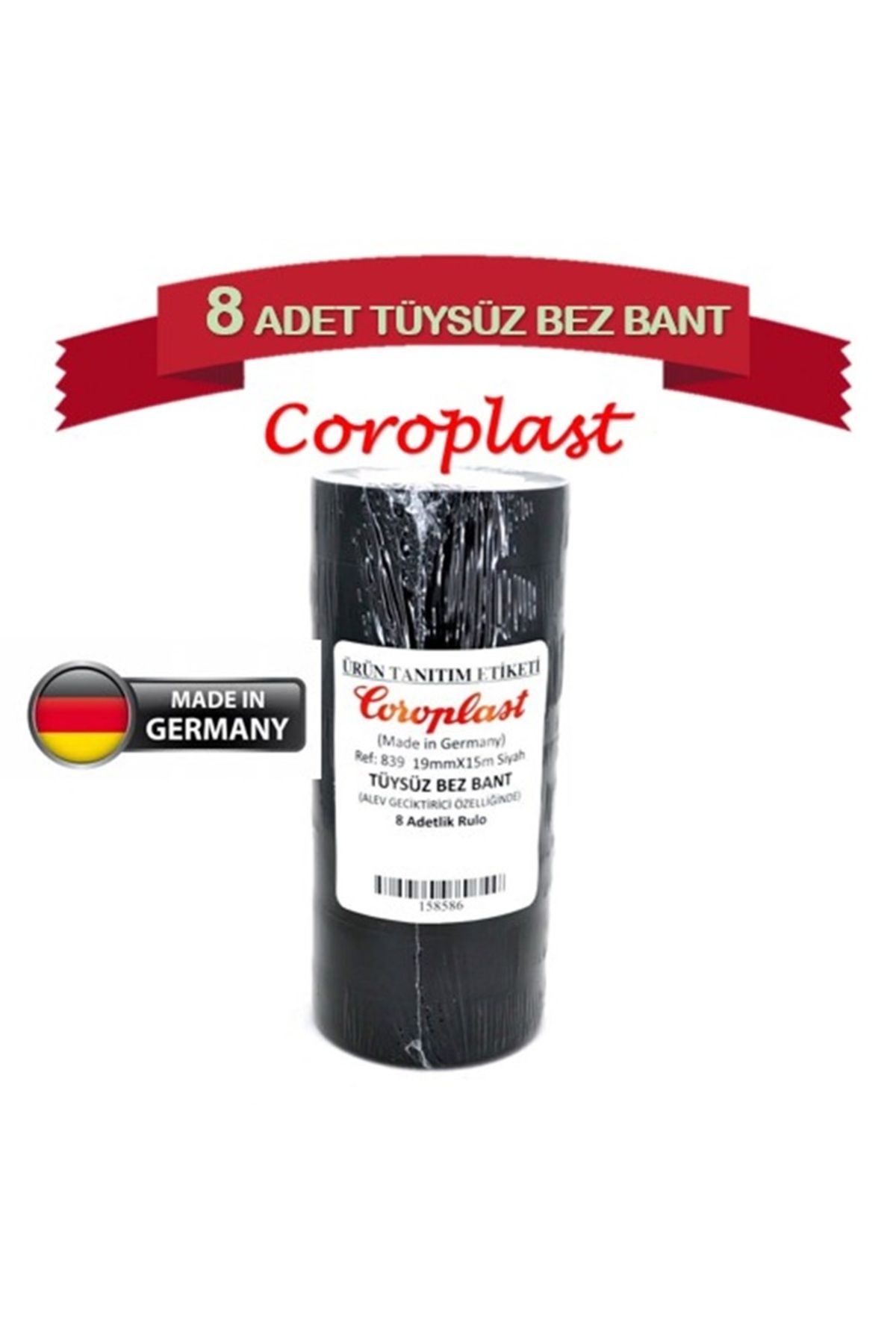 Coroplast 8 Adet Coroplast Tüysüz Bez Bant 19mm X 15 Metre Ref:839