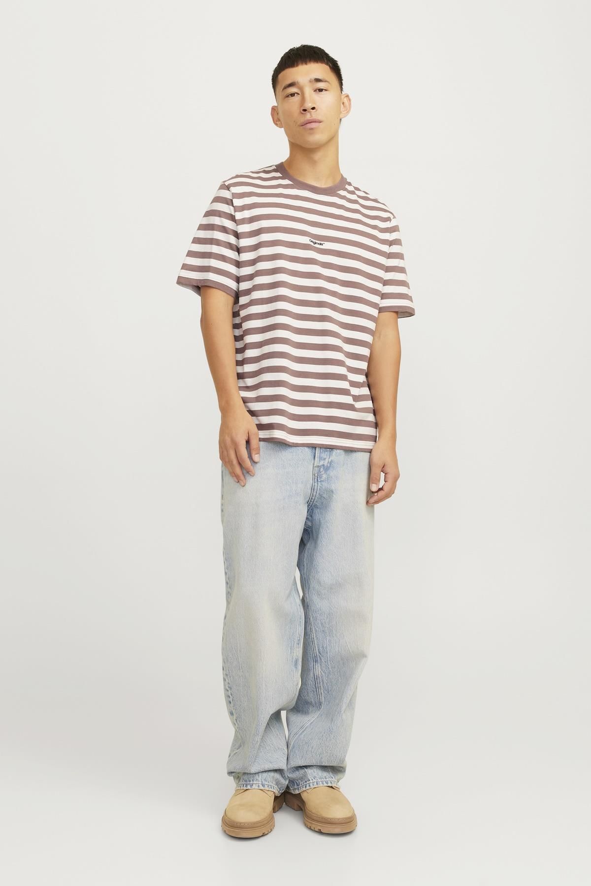 Jack & Jones-JORVESTERBRO Newton Stripe Tee SS CN - Burgundia și alb 1