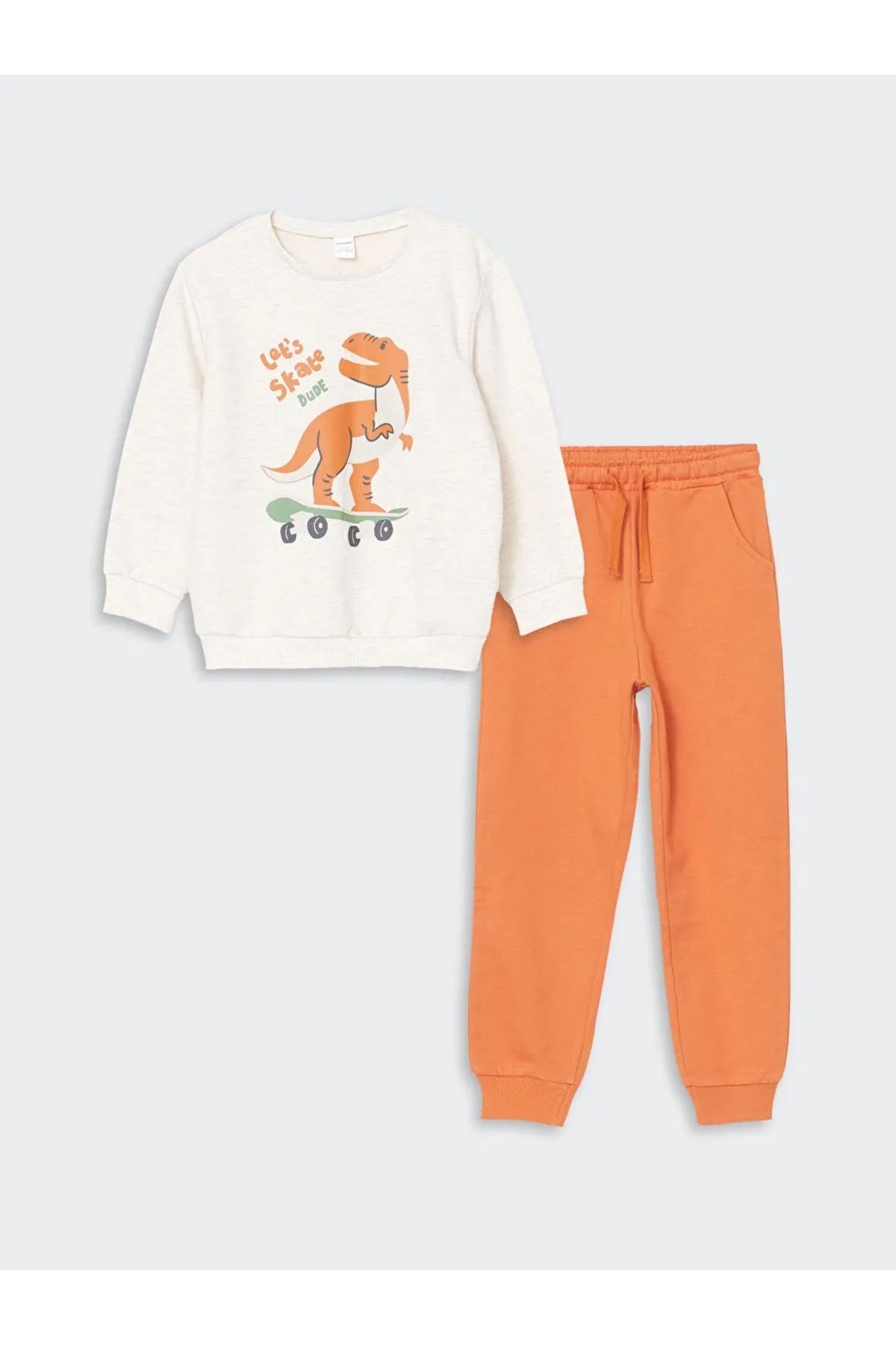 LC Waikiki-Lcw Kids White Crew Neck Printed Boys' Sweatshirt and Sweatpants Bottom Set of 2 1