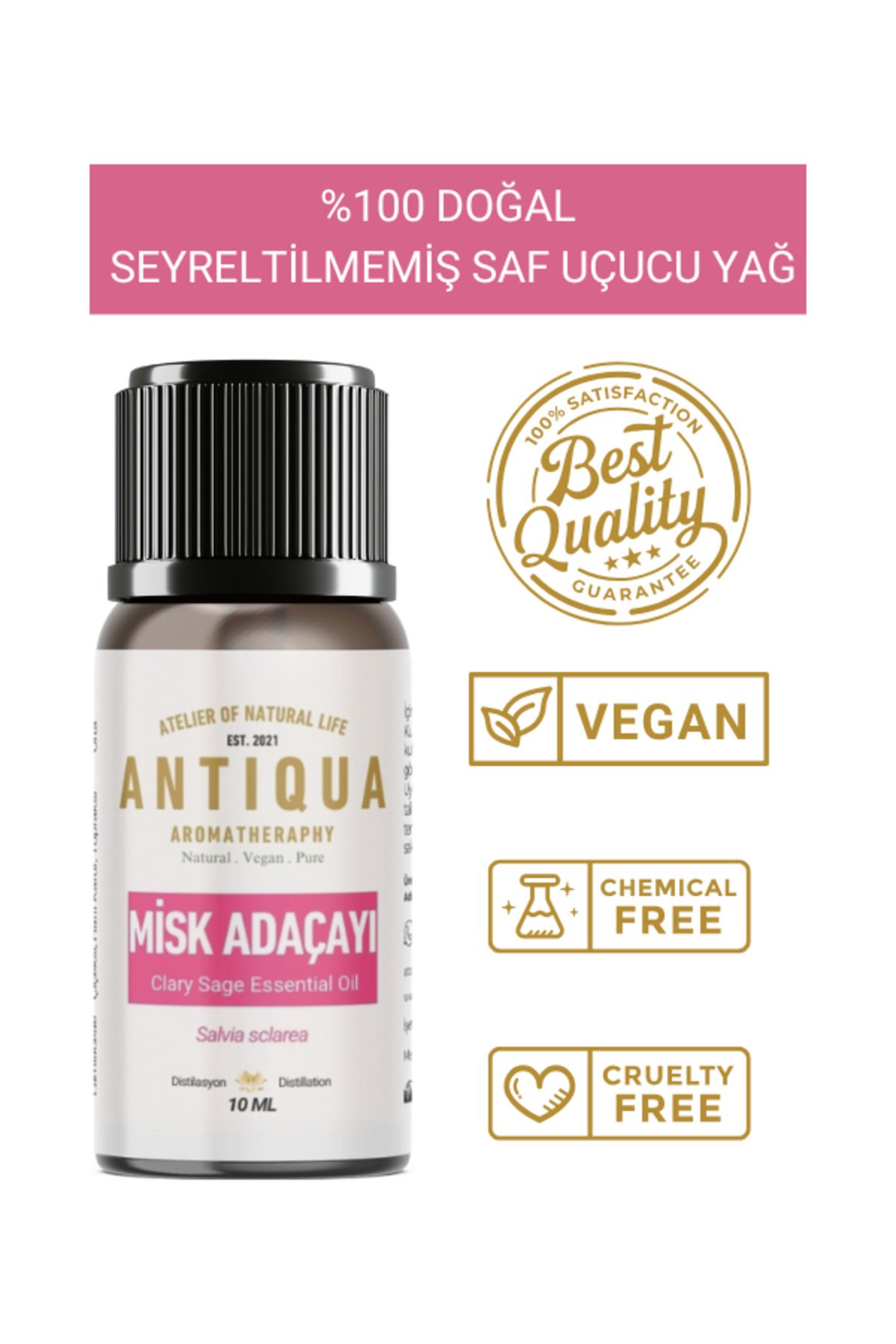 Antiqua Aromaterapi Misk Adaçayı Uçucu Yağı 10 Ml (Seyreltilmemiş Ürün, %100 Doğal ve Saf)