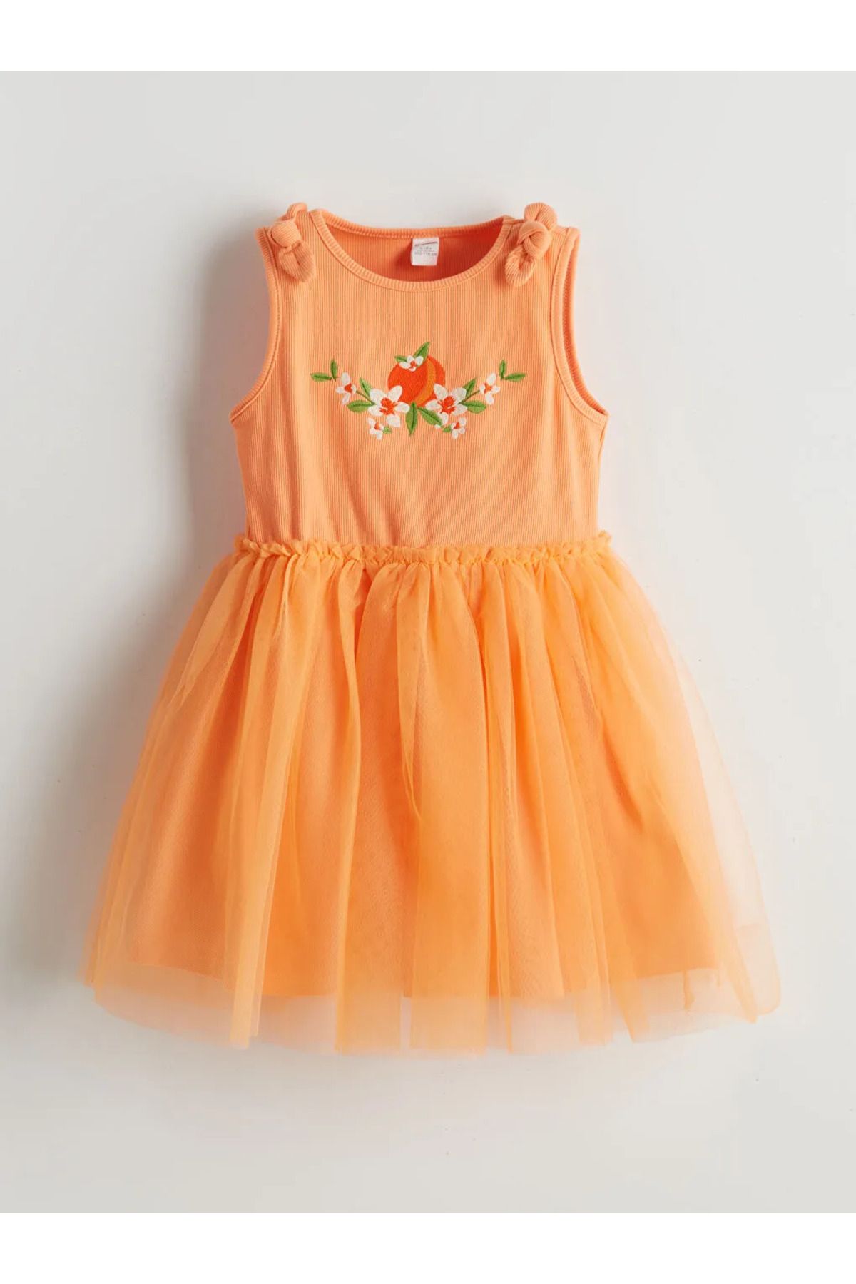 LC Waikiki-Lcw Kids Orange Crew Neck Floral Girls' Combed Cotton Dress 4