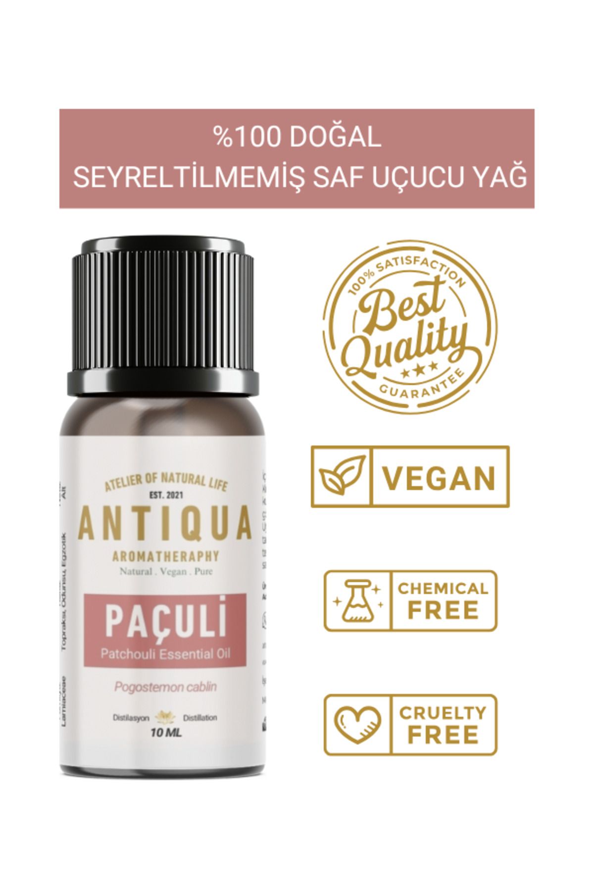 Antiqua Aromaterapi Paçuli Uçucu Yağı 10 Ml (Seyreltilmemiş Ürün, %100 Doğal ve Saf)