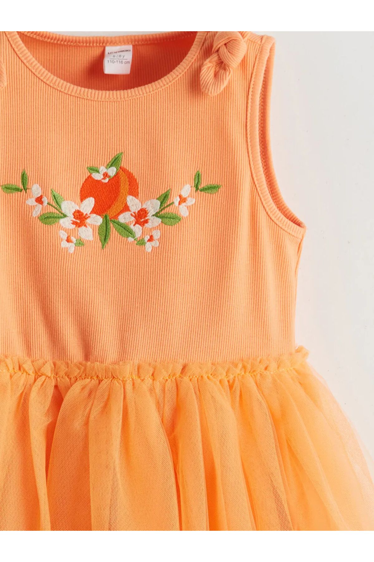 LC Waikiki-Lcw Kids Orange Crew Neck Floral Girls' Combed Cotton Dress 3