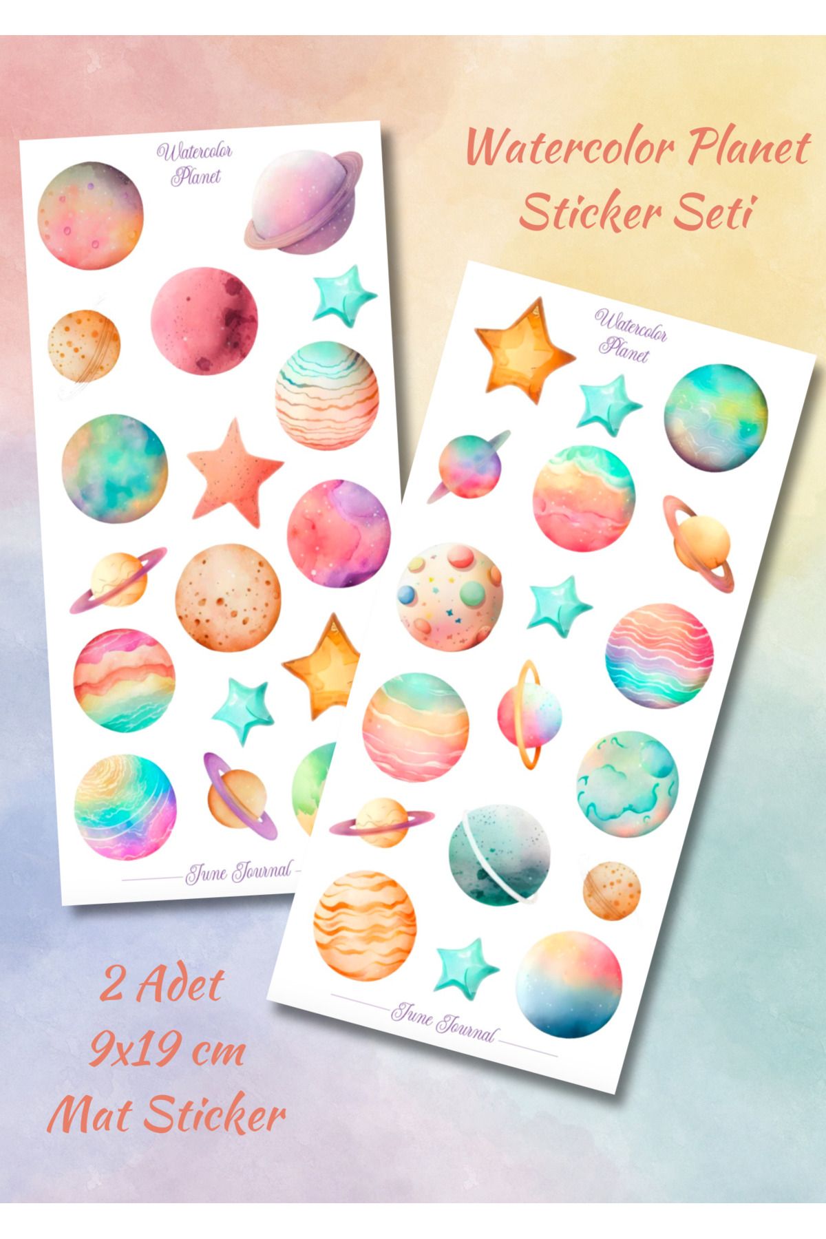 June Journal JJ02114 Watercolor Planet Sticker Seti ( Bullet Journal Ve Ajandalar İçin İdealdir)