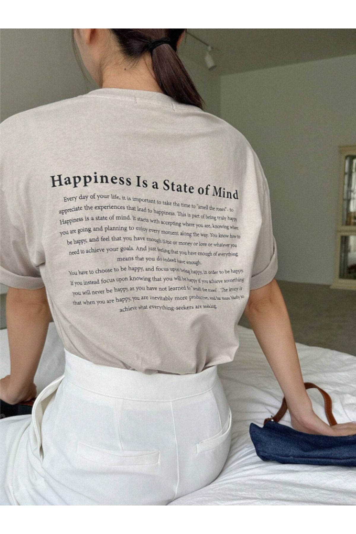 FULL TOLERANCE Happiness İs a State Of Mind Baskılı Oversize Tshirt