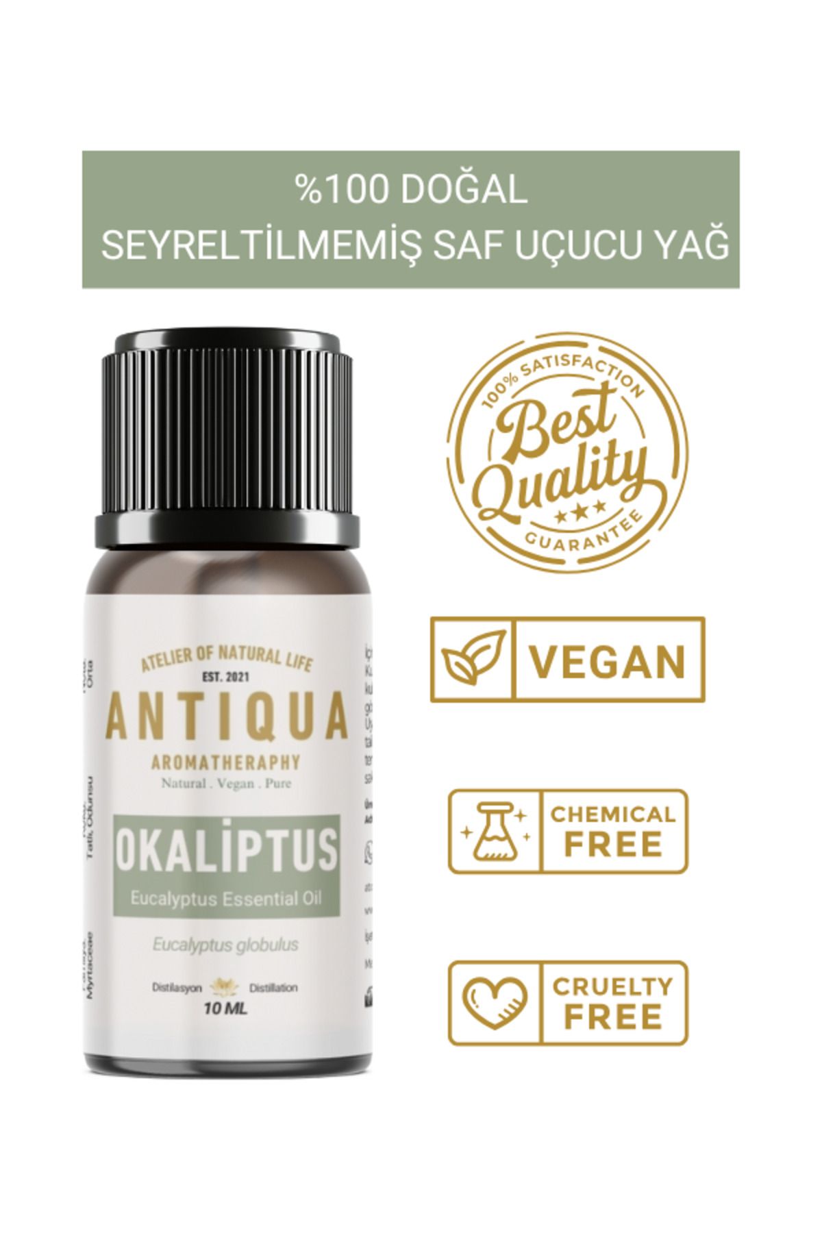 Antiqua Aromaterapi Okaliptus Uçucu Yağı 10 Ml (Seyreltilmemiş Ürün, %100 Doğal ve Saf)