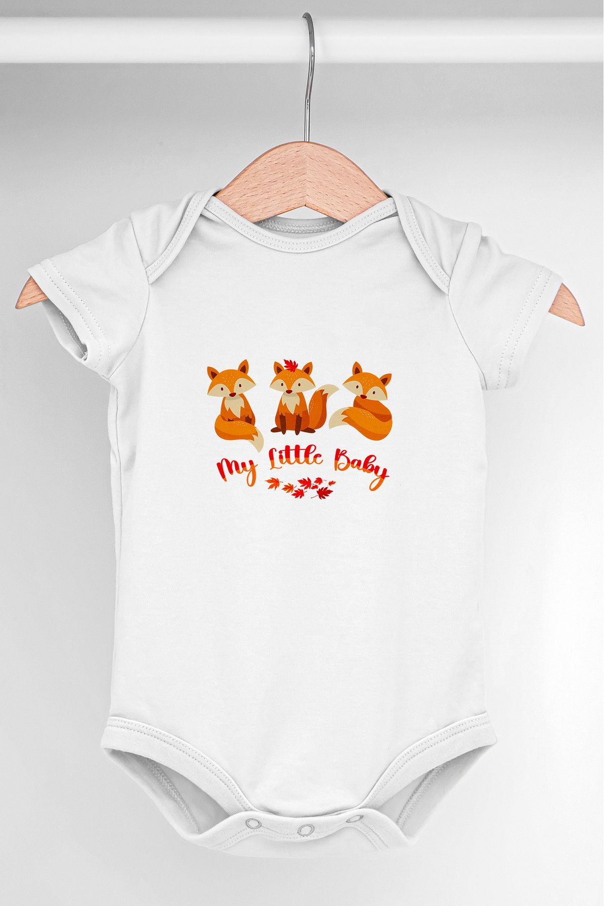 Gleamy My Little Baby Tilki Baskılı Çıtçıtlı Kısa Kollu Bebek Body Zıbın %100 Pamuklu