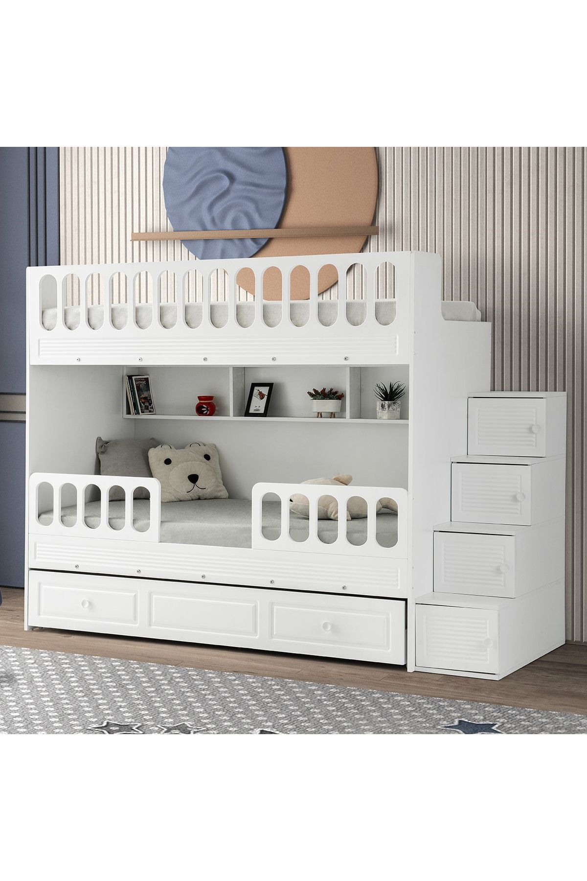 CSM MODULER MOBİLYA Panjur Yavrulu Ranza Beyaz Çelik Destekli Mdf Membran Kaplama %100 MDF