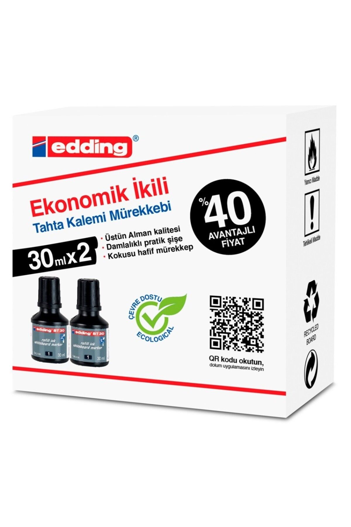 Edding Tahta Kalemi Mürekkebi Siyah 30 ml (2 Adet)