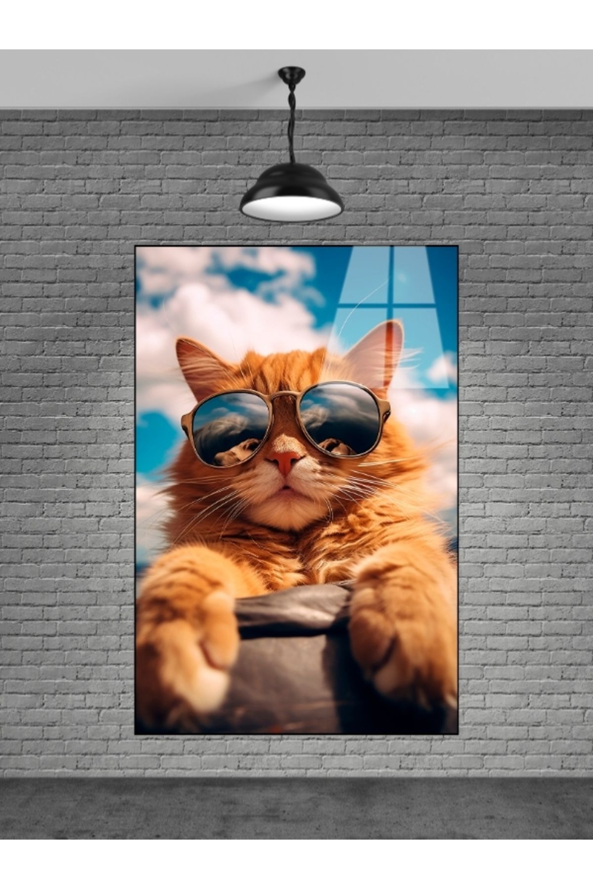 First Date GÖZLÜKLÜ GÜNEŞLENEN KEDİ CAM TABLOSU