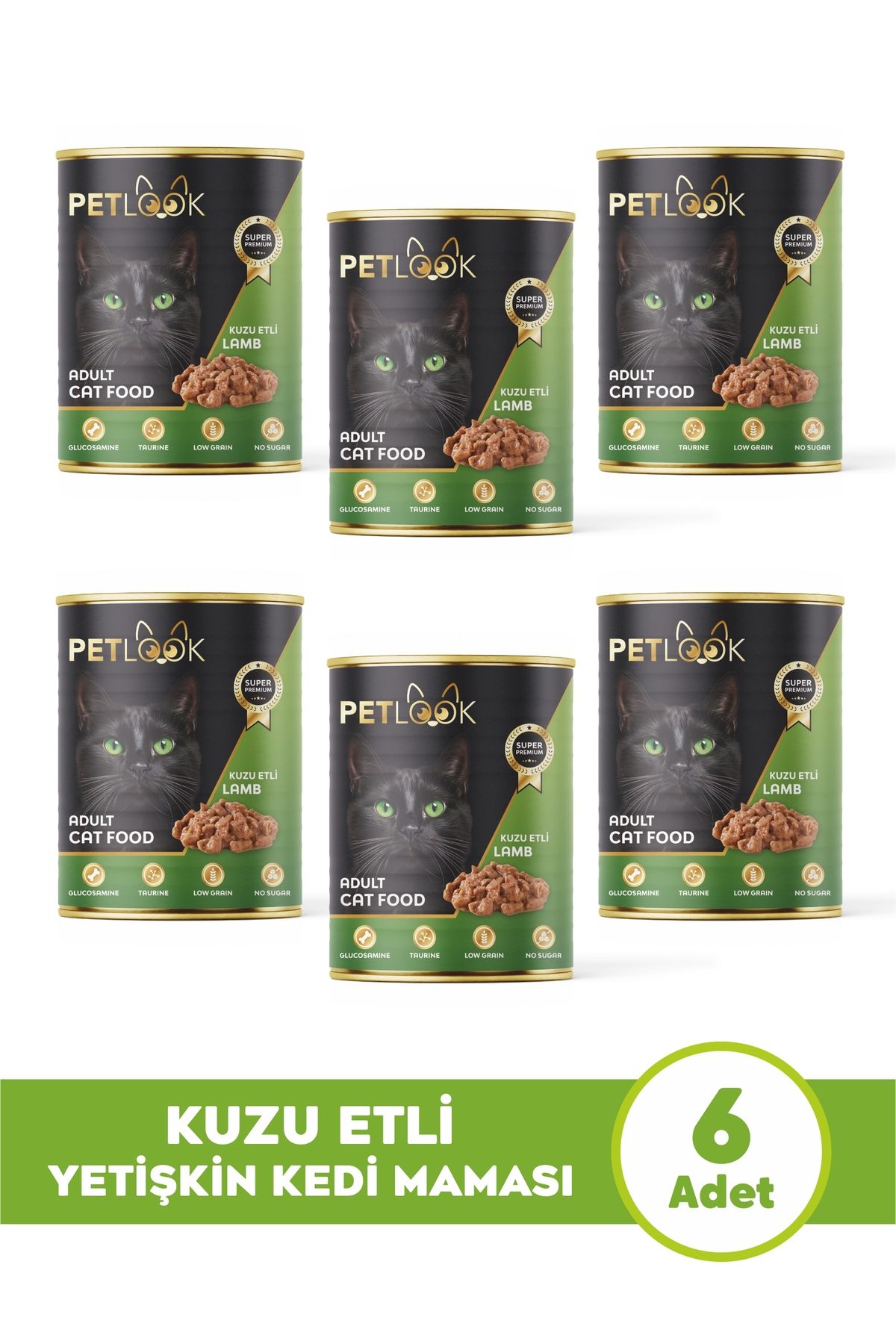 PetLook Konserve Kedi Maması Yetişkin Kuzu Etli, Parça Etli 415 gr 6 Adet Yaş Mama Düşük Tahıllı