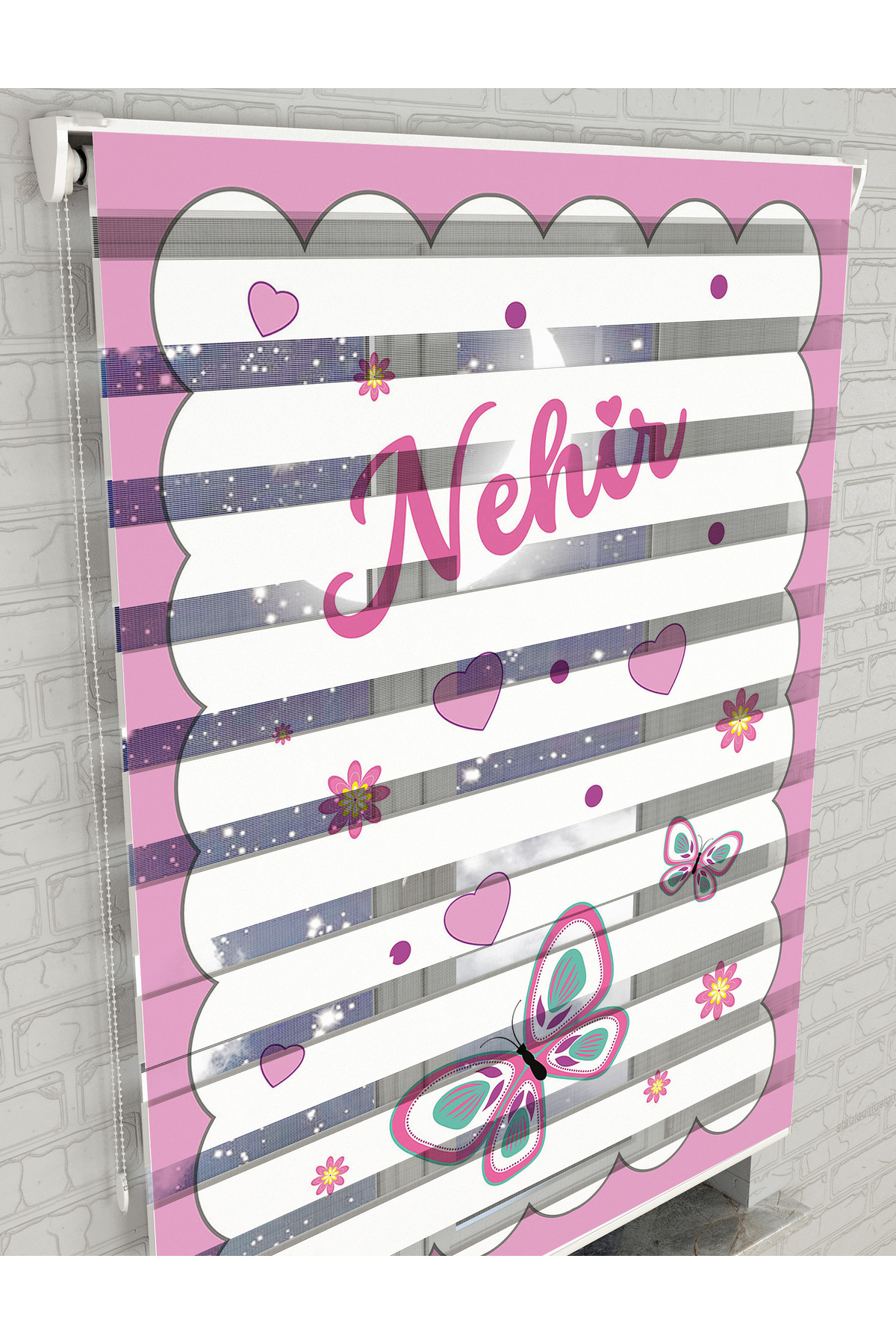 AD Home Pembe Kelebekler Baskılı Zebra Perde - Gece Gündüz - Bebek Odası Perdesi - Kız Çocuk Odası Perdesi fotoğrafı 2 (önizleme)