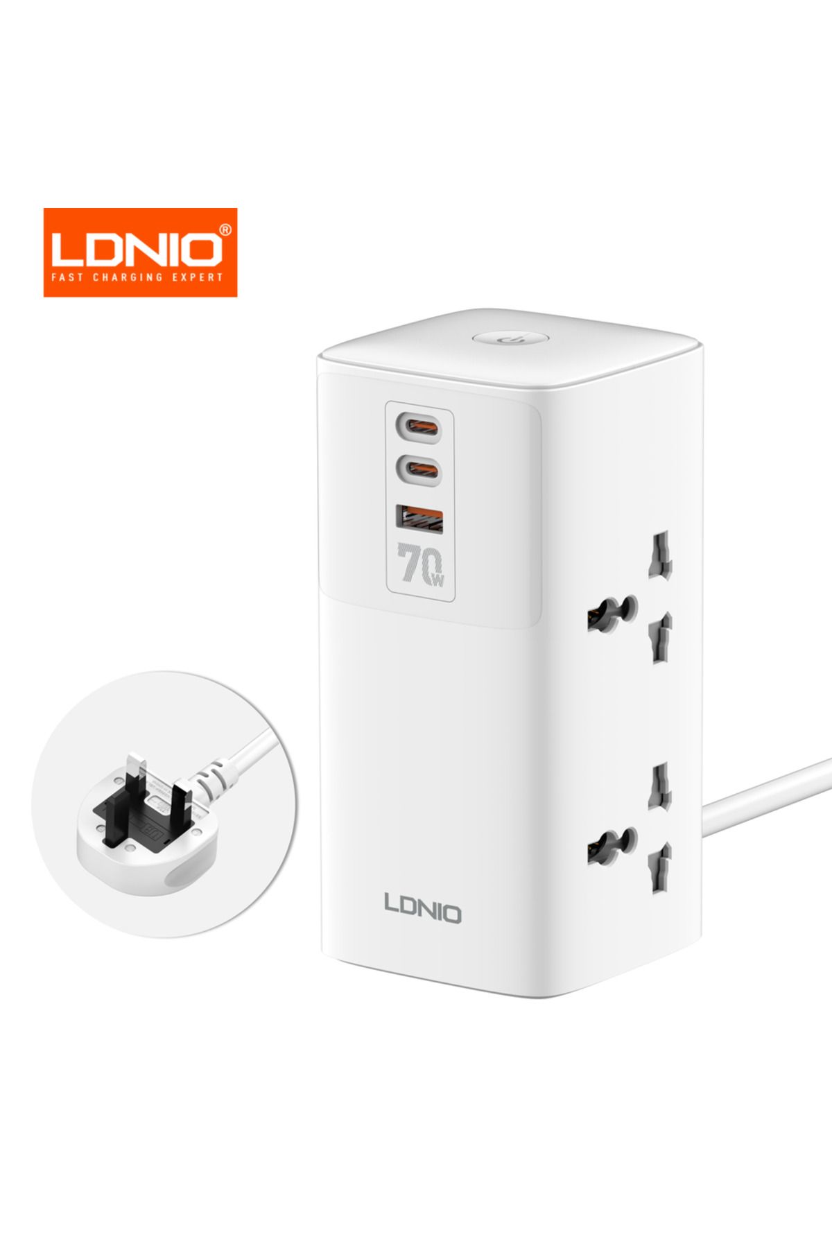 Choice-LDNIO 7 في 1 2500 واط برج تمديد قابس طاقة 70 واط محطة شحن USB قطاع الطاقة 2 منفذ 2... 1