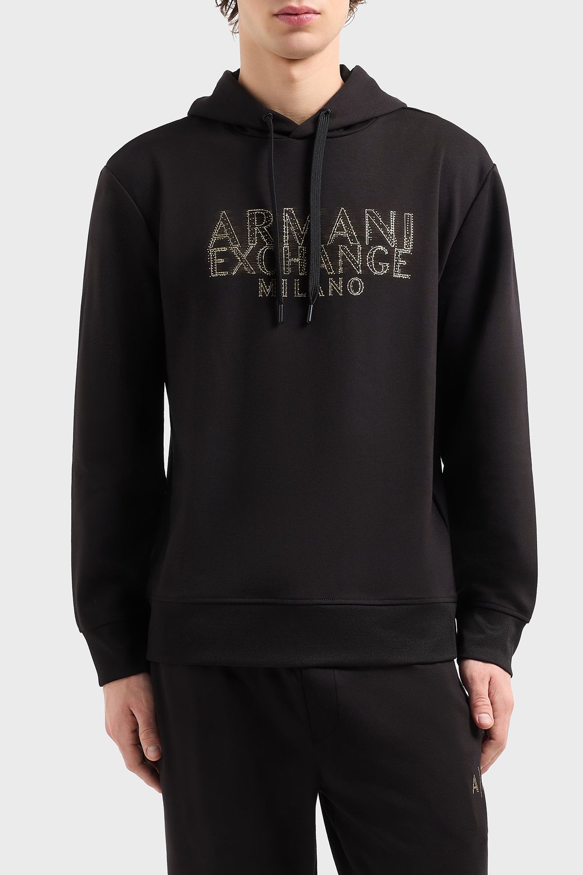 لوگوی Regular Fit Hooded Effect Sweat مردانه SWEAT XM000332 AF12269 UC001 چاپ شده Armani Exchange