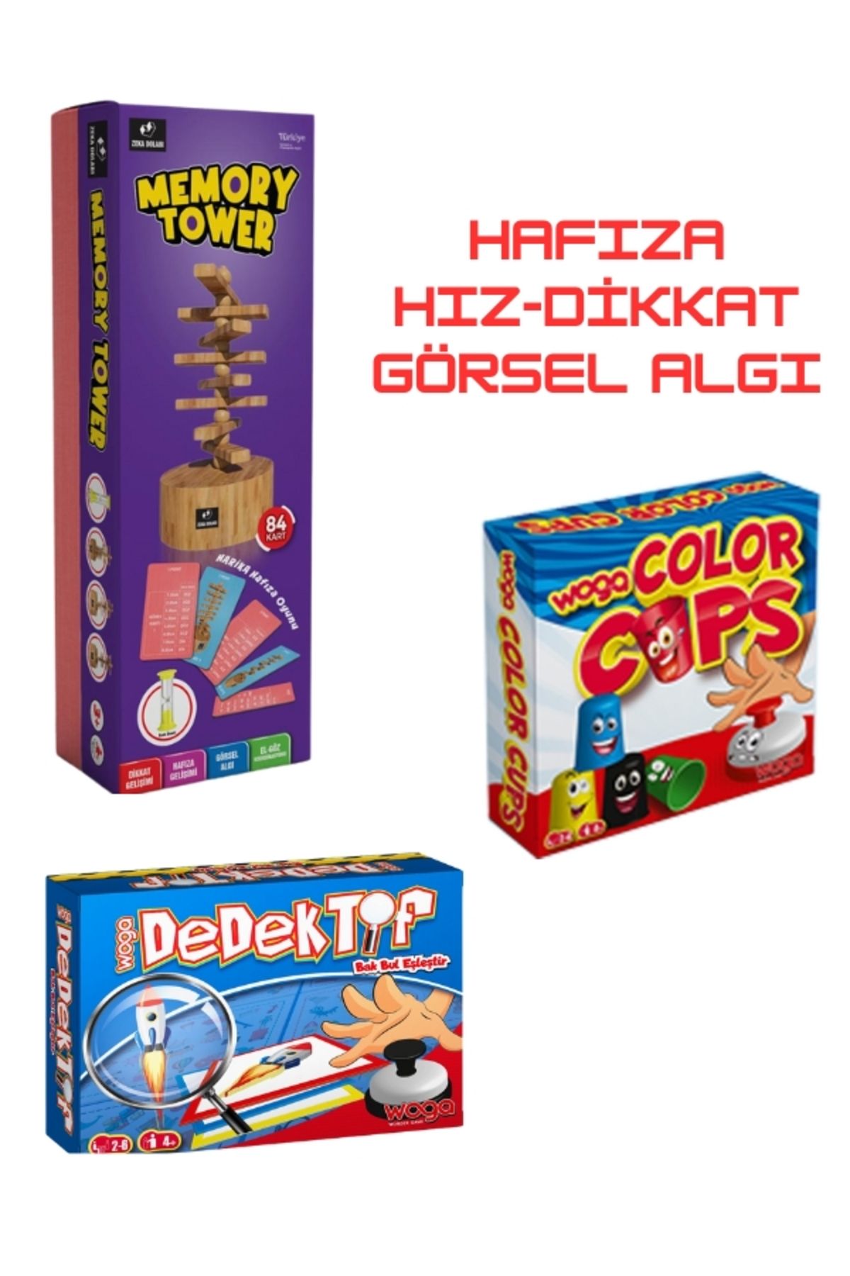 ZEKA DOLABI MEMORY TOWER-DEDEKTİF-COLOR CUPS (hafıza, görsel, hız, kutu oyunu)