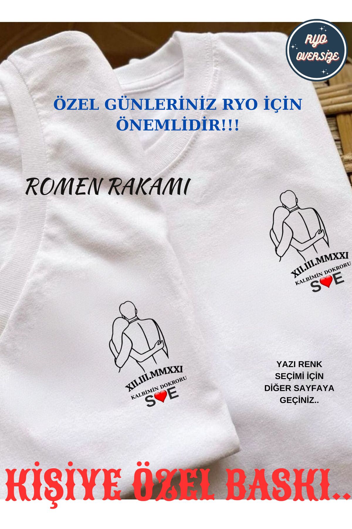 RYO FASHİON KİŞİYE ÖZEL 2'Lİ ROMEN RAKAMLI TARİH SEVGİLİ, EŞ, NİŞANLI İÇİN OVERSİZE BEYAZ UNİSEX TİŞÖRT 1.KALİTE