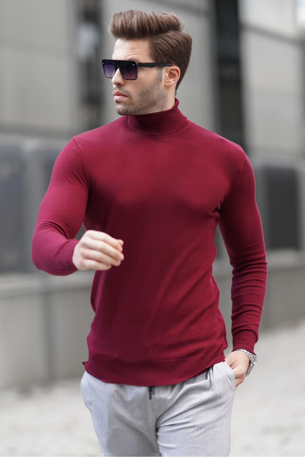 ژاکت بافتنی مردانه Claret Red Turtlenck 6809 Madmext