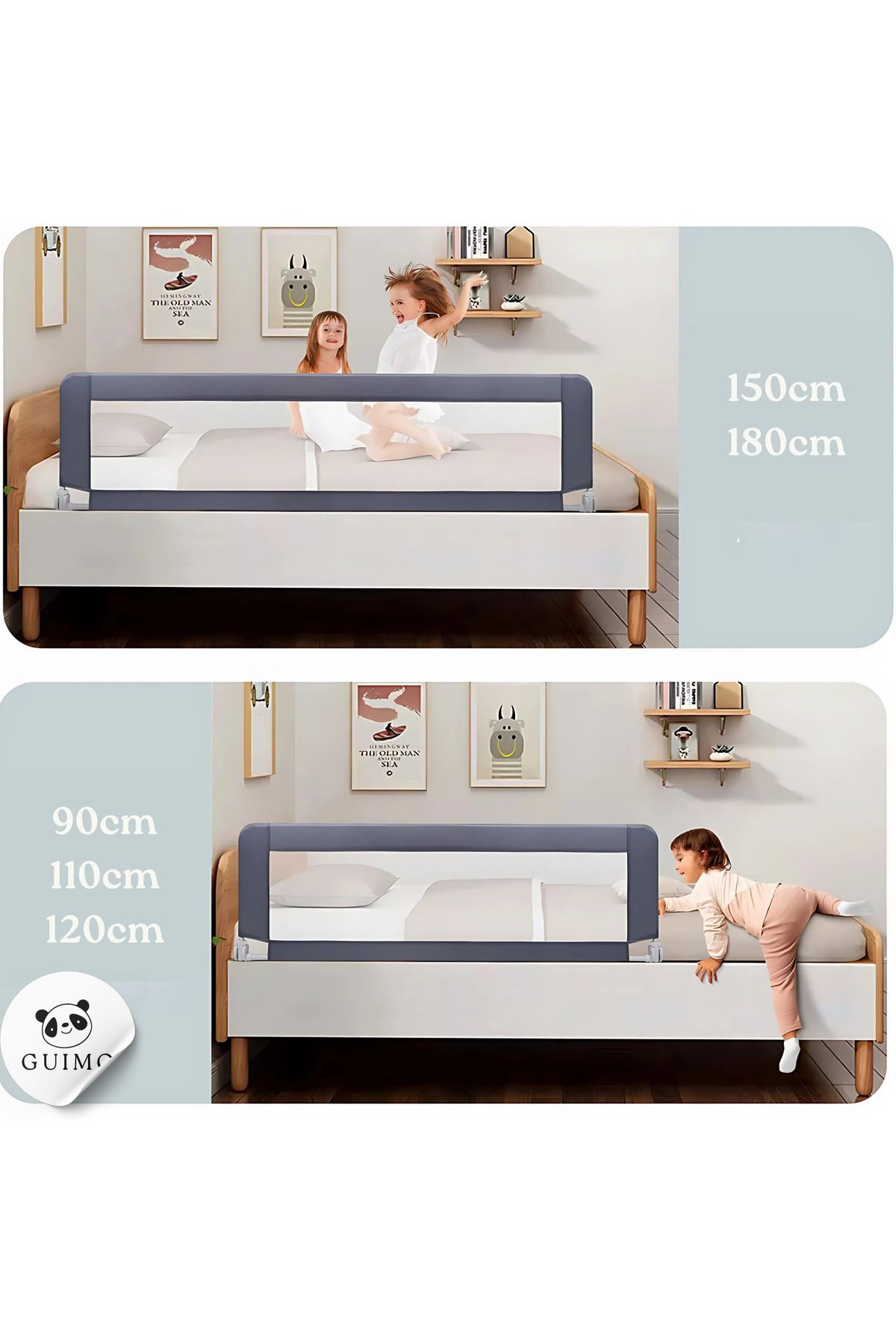 GUİMO-Guimo 120cm Double Mesh Bed Barrier Foldable Base Railing Foldable Bed Rail Guard Bed Rail 8