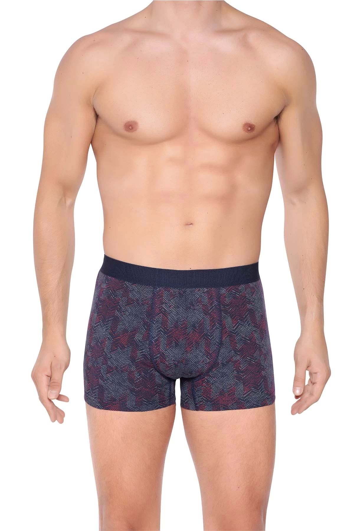 NİVEMESHOME Nivemeshome 4480 Erkek Lycralı Cotton Boxer Lacivert Kırmızı Desenli L Berrak