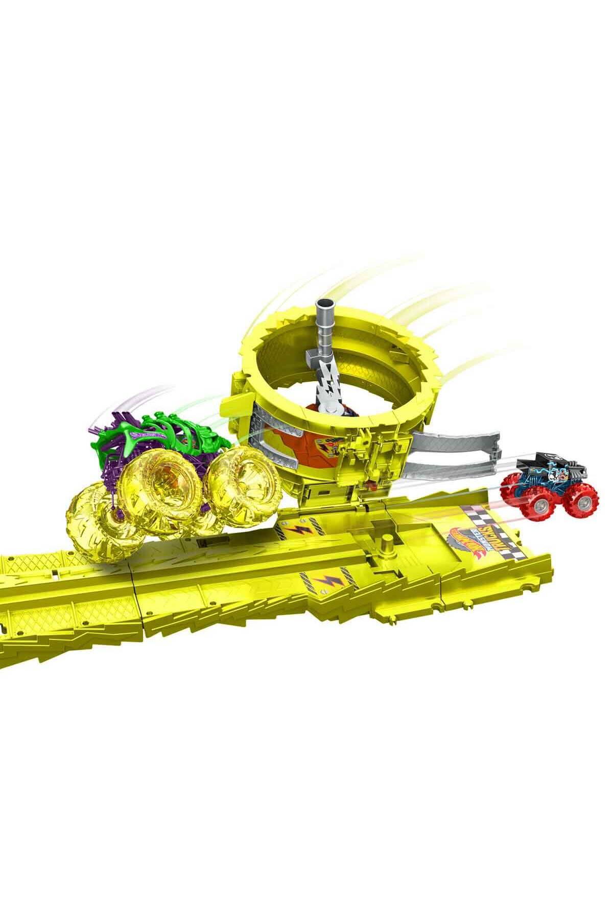 HOT WHEELS Monster Trucks Power Smashers Oyun Seti, 1:64 ölçekli Bone Shaker, 2 ezilmiş araba HXT05 fotoğrafı 2 (önizleme)