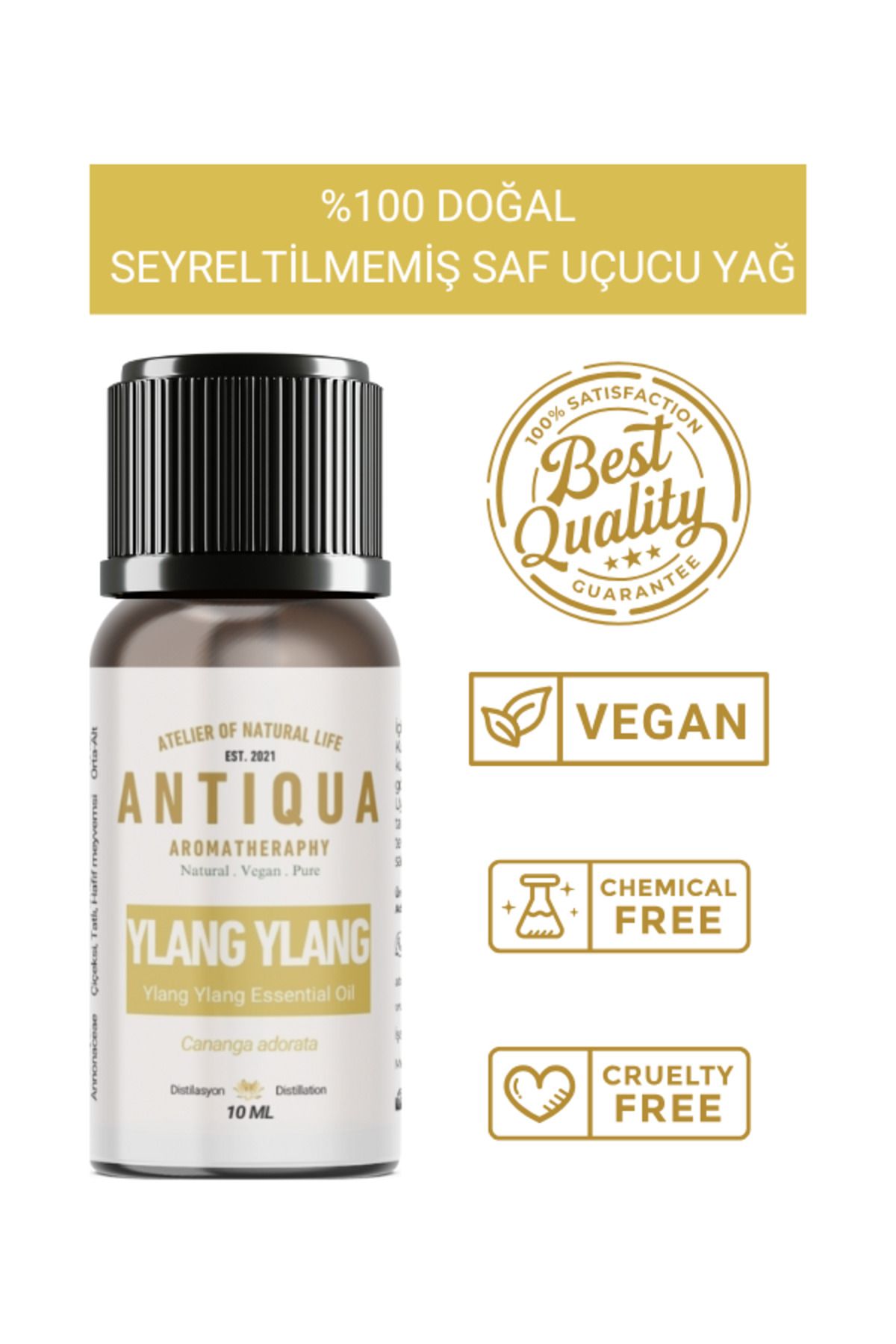 Antiqua Aromaterapi Ylang Ylang (Parfüm Ağacı) Uçucu Yağı 10 Ml (Seyreltilmemiş Ürün, %100 Doğal ve Saf)