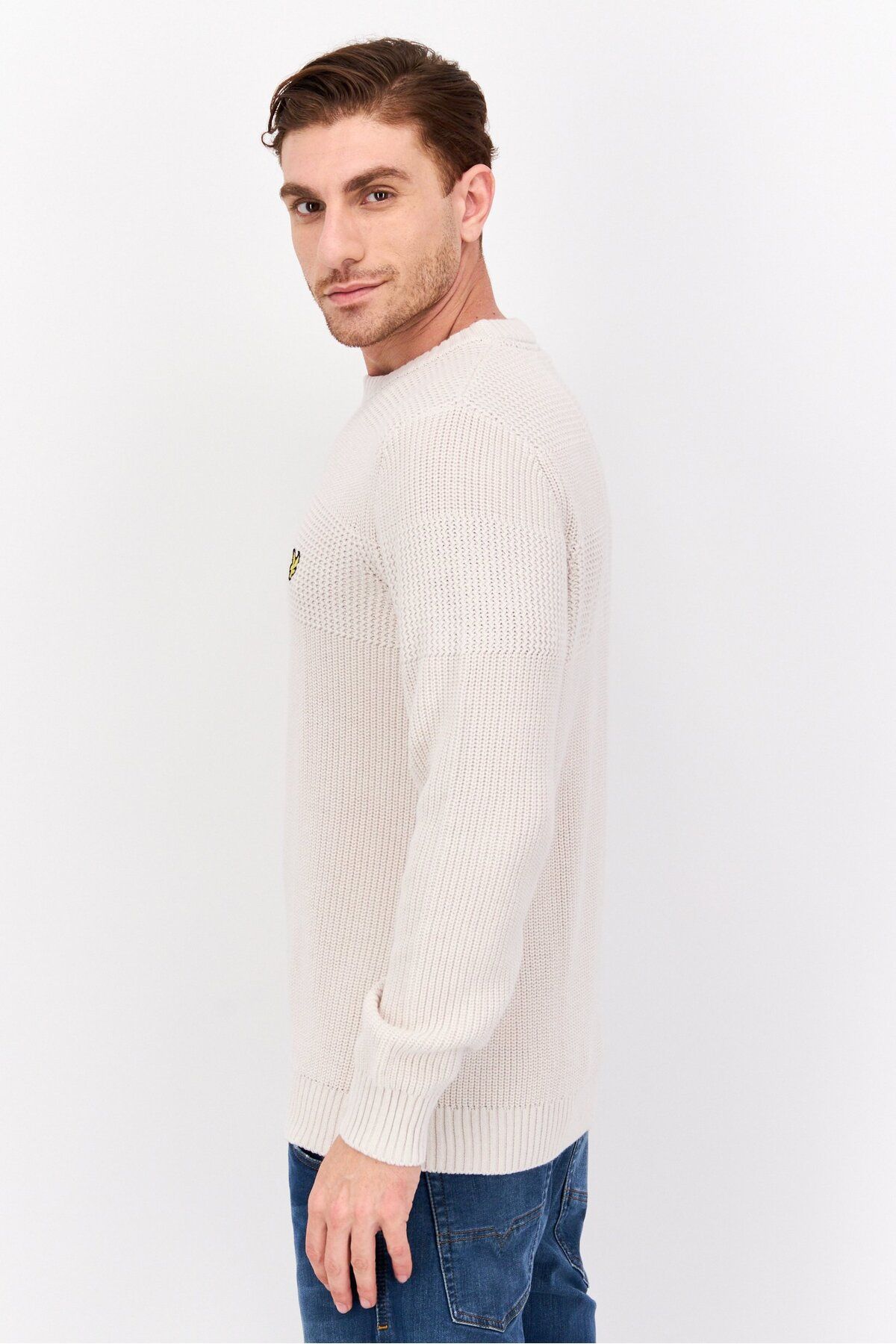 Lyle & Scott-Men Crew Neck Embroidered Logo Sweater, Off White 2