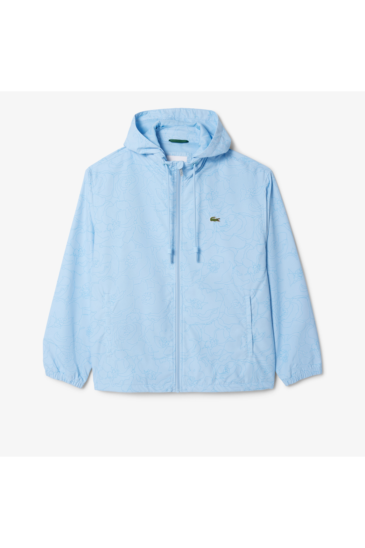 Lacoste  Erkek Regular Fit Kapüşonlu Desenli Mavi Rüzgarlık - Görsel 5