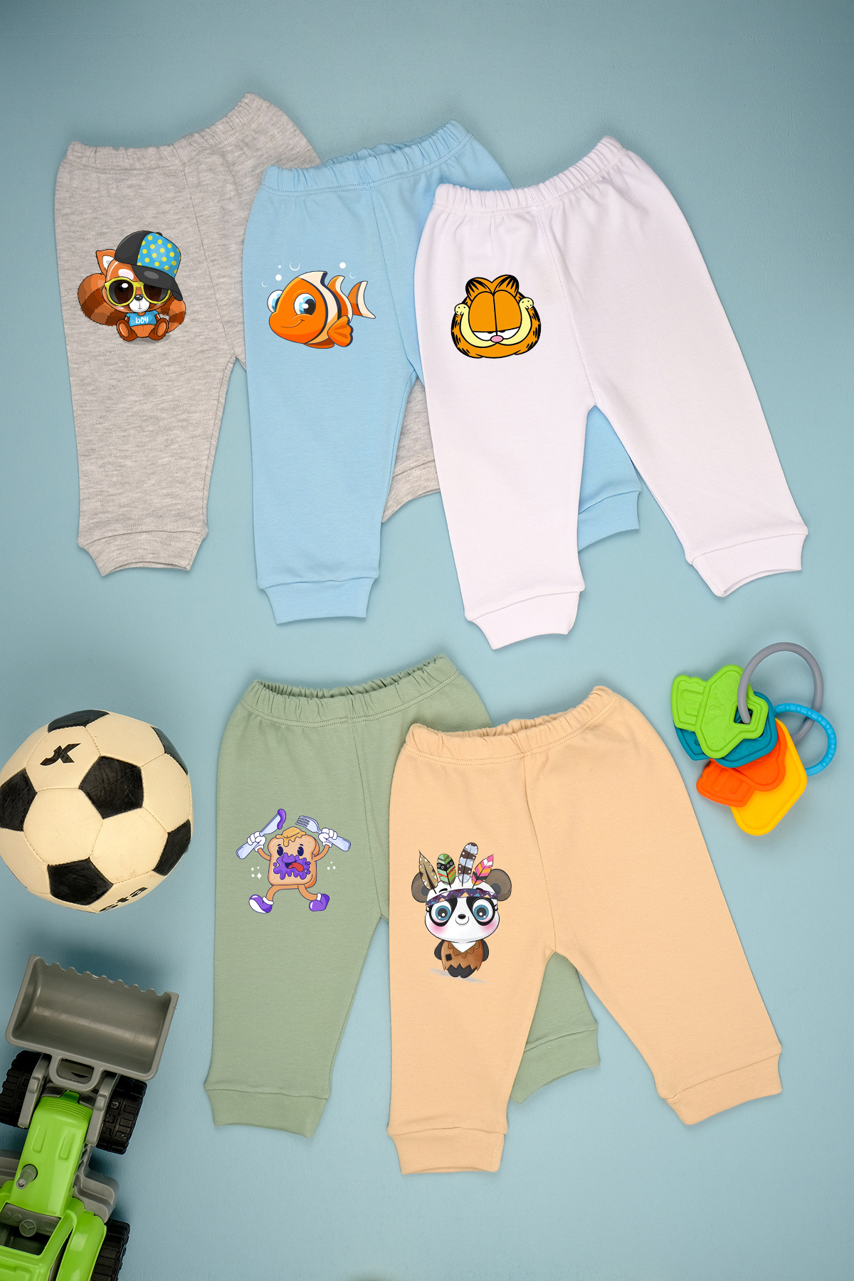 bebetospik %100 Pamuk Figür Baskılı Yumuşak Dokulu 5'li Bebek Alt fotoğrafı 2 (önizleme)