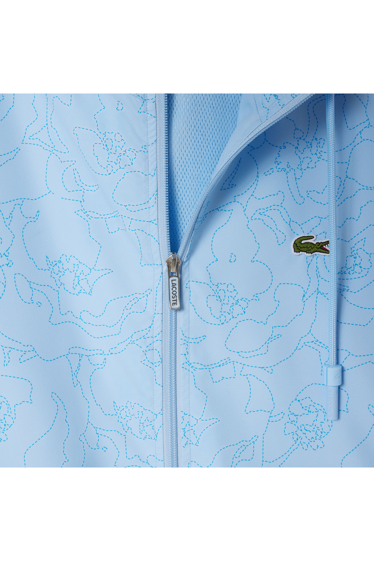 Lacoste  Erkek Regular Fit Kapüşonlu Desenli Mavi Rüzgarlık - Görsel 8