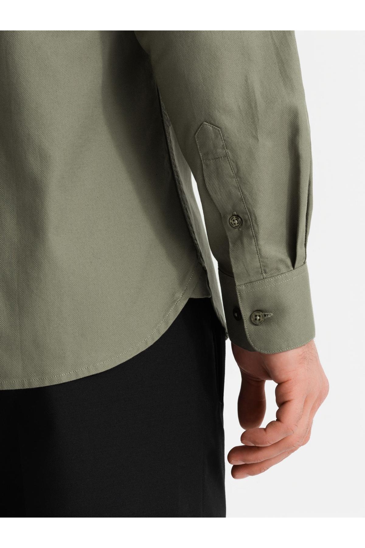 OMBRE-Herren Baumwollhemd mit Tasche REGULAR FIT - oliv V2 OM-SHCS-0147 XL 6