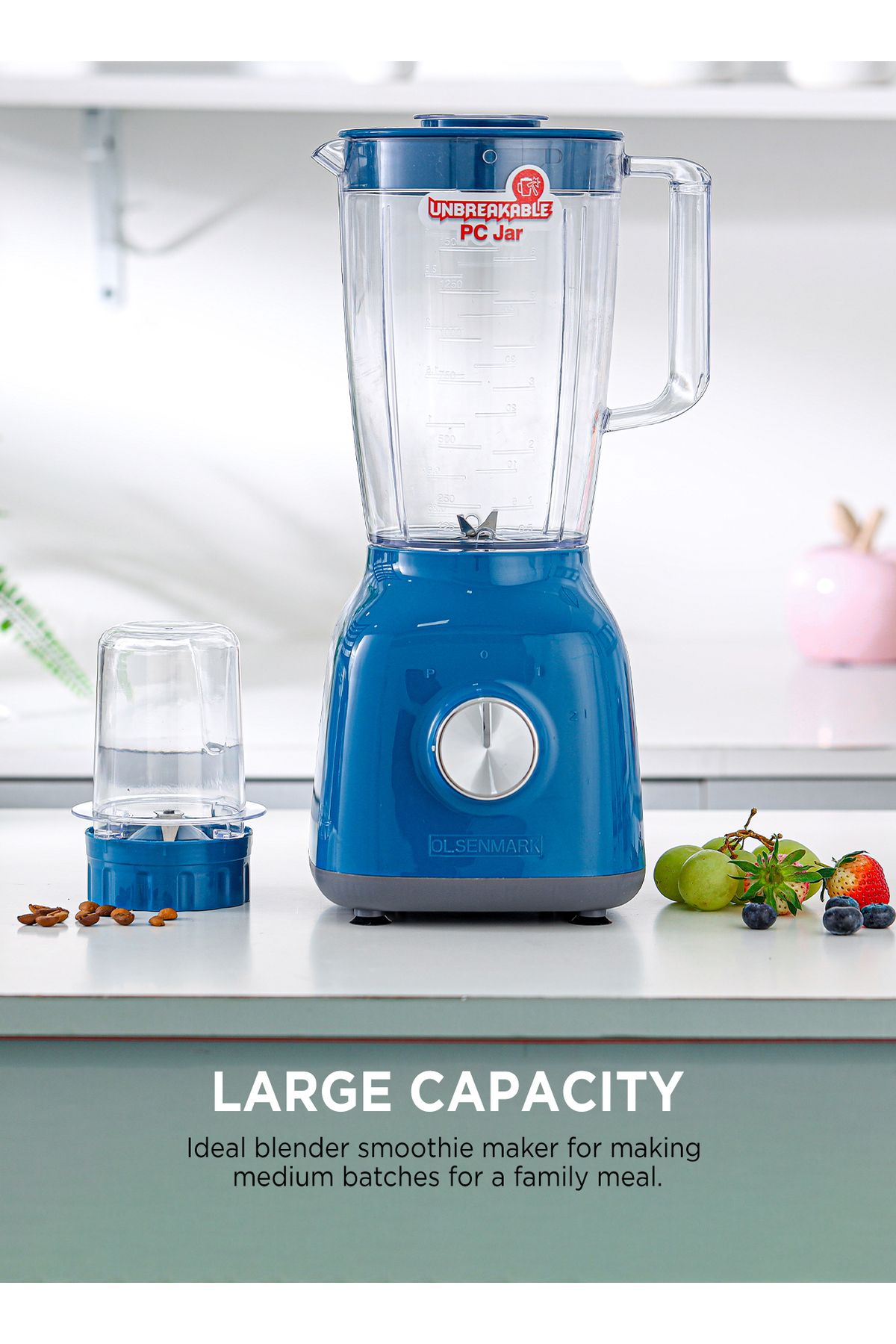 Olsenmark-2-in-1 Large Capacity Countertop Blender Juicer Mixer Set 1.8 L 650 W Omsb2238 Blue/clear 4