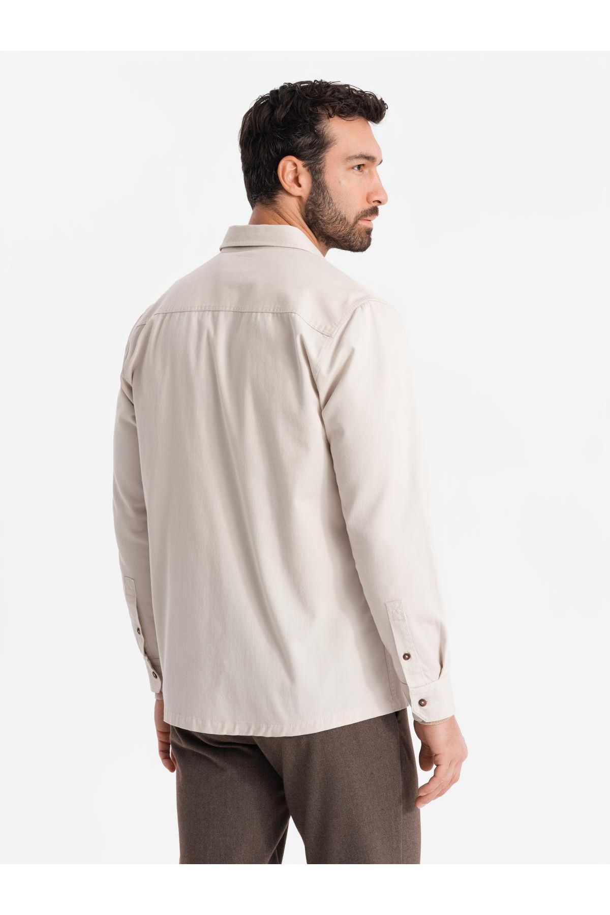 OMBRE-Ανδρικό βαμβακερό πουκάμισο REGULAR FIT με τσέπες με κουμπιά - κρεμ V1 OM-SHCS-0146 XL 7