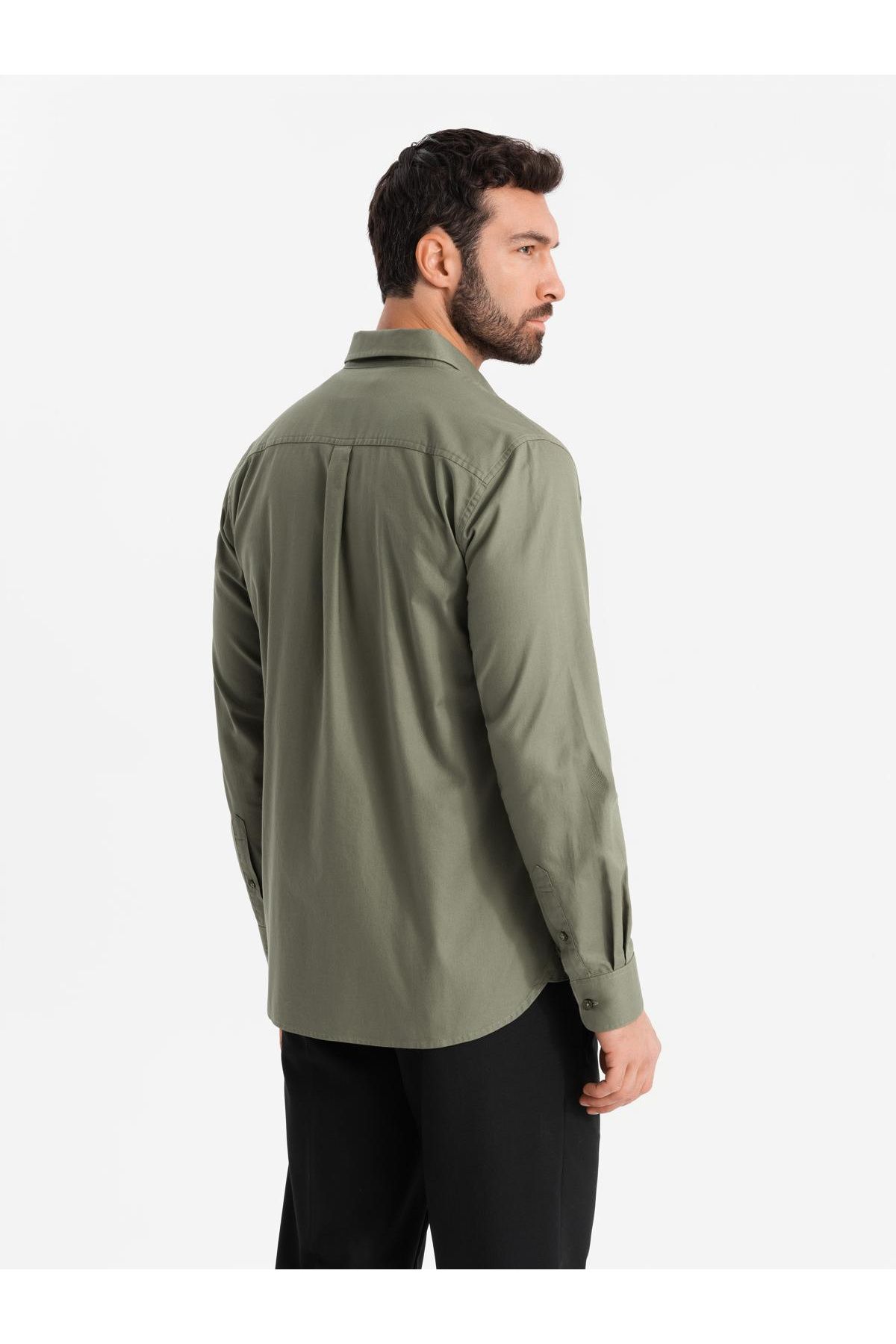 OMBRE-Herren Baumwollhemd mit Tasche REGULAR FIT - oliv V2 OM-SHCS-0147 XL 5