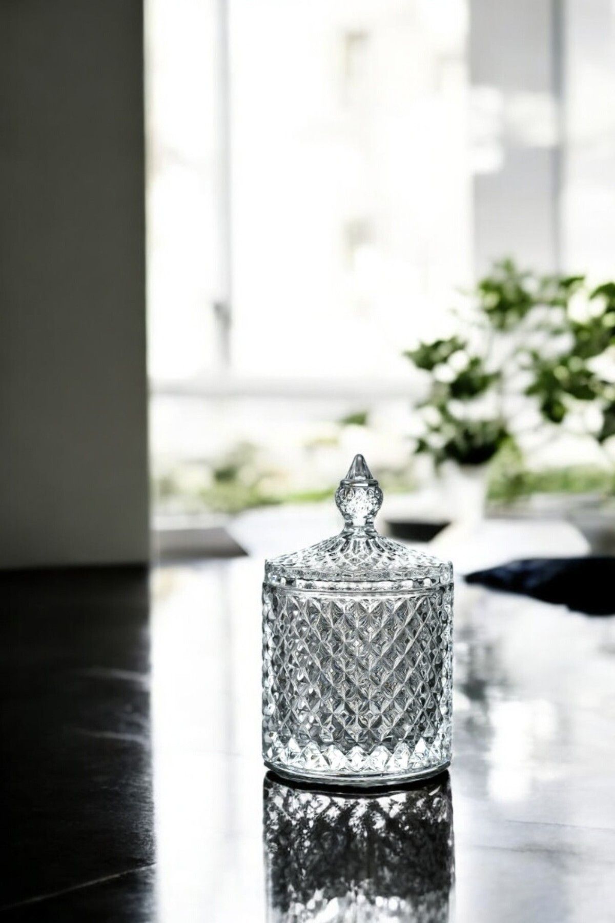 TrendDeco-Mini Size Glass Sugar Bowl with Lid Turkish Delight Presenter Candle Holder 3