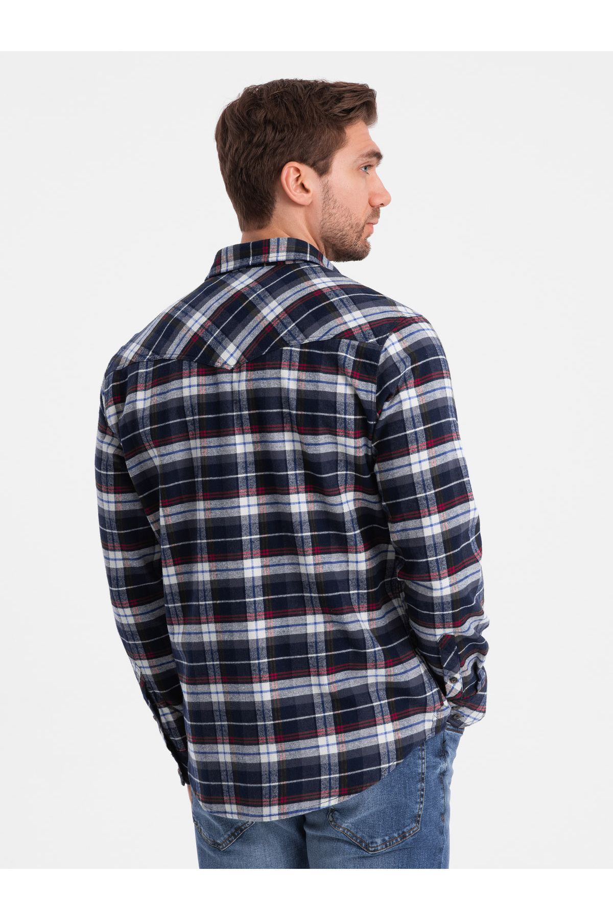 OMBRE-Men's checkered flannel shirt with pockets - navy blue and red V2 OM-SHCS-0149 XXL 9