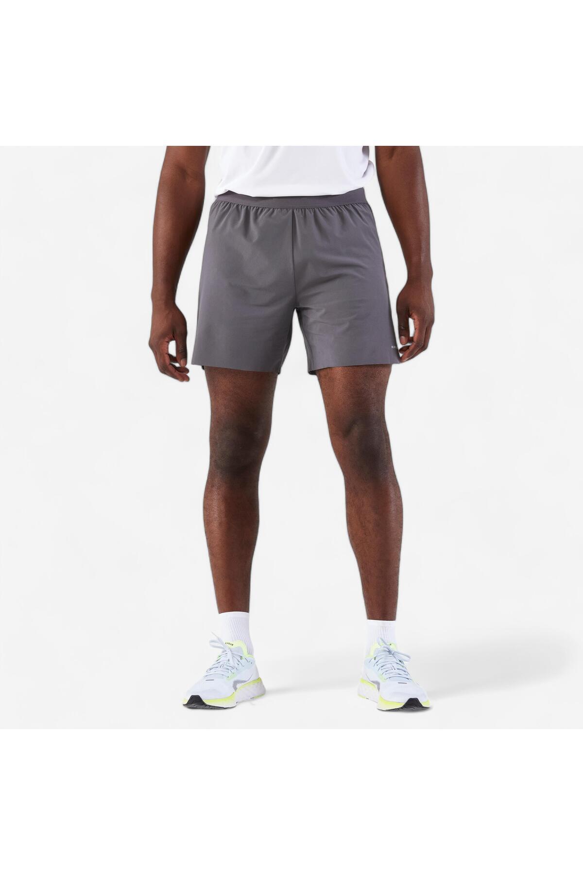 دکتلون شورت دویدن مردانه Kiprun - خاکستری آنتراسیتی - Kiprun Run 500 Confort