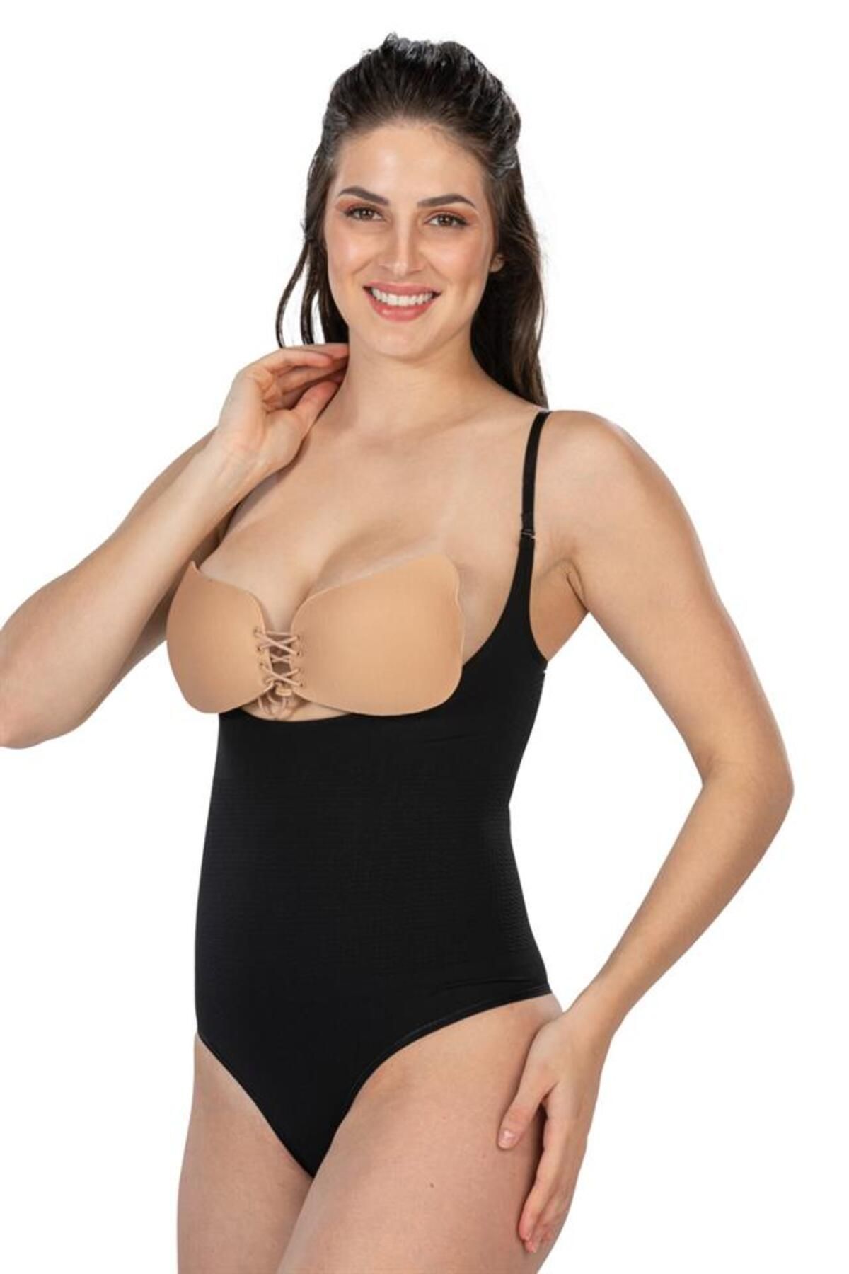 Shop58 Siyah Hediye Çantam 2076 Göğüsü Açık String Body Korse