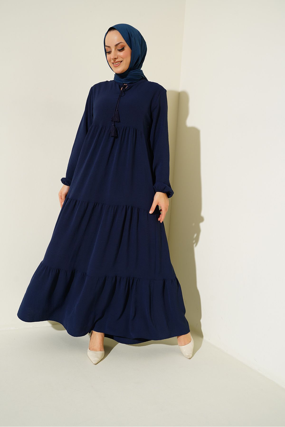 Bigdart-1627 Hijab-Kleid mit Kragen und Schnürung – C. Navy 3