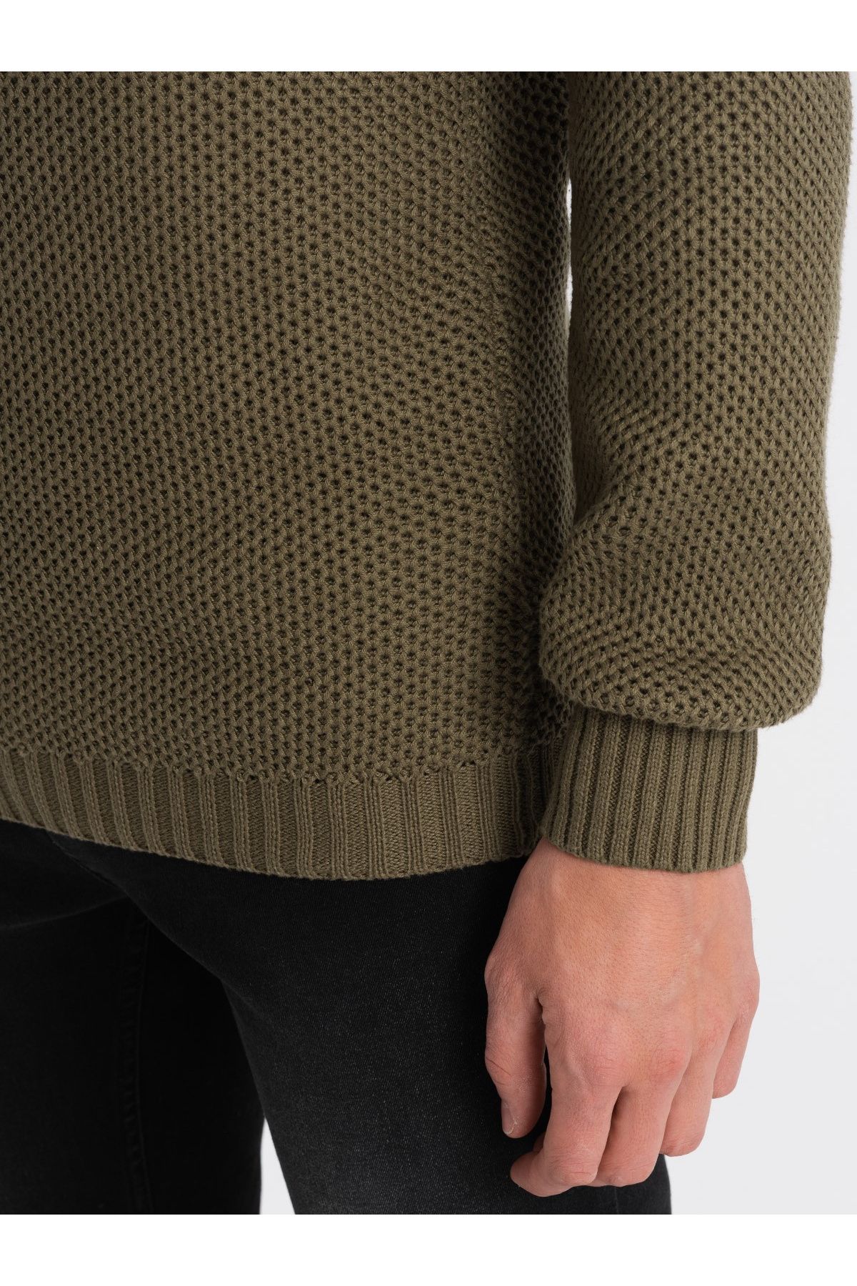 OMBRE-Herren Strickpullover mit Kentkragen - oliv V6 OM-SWZS-0105 XL 5