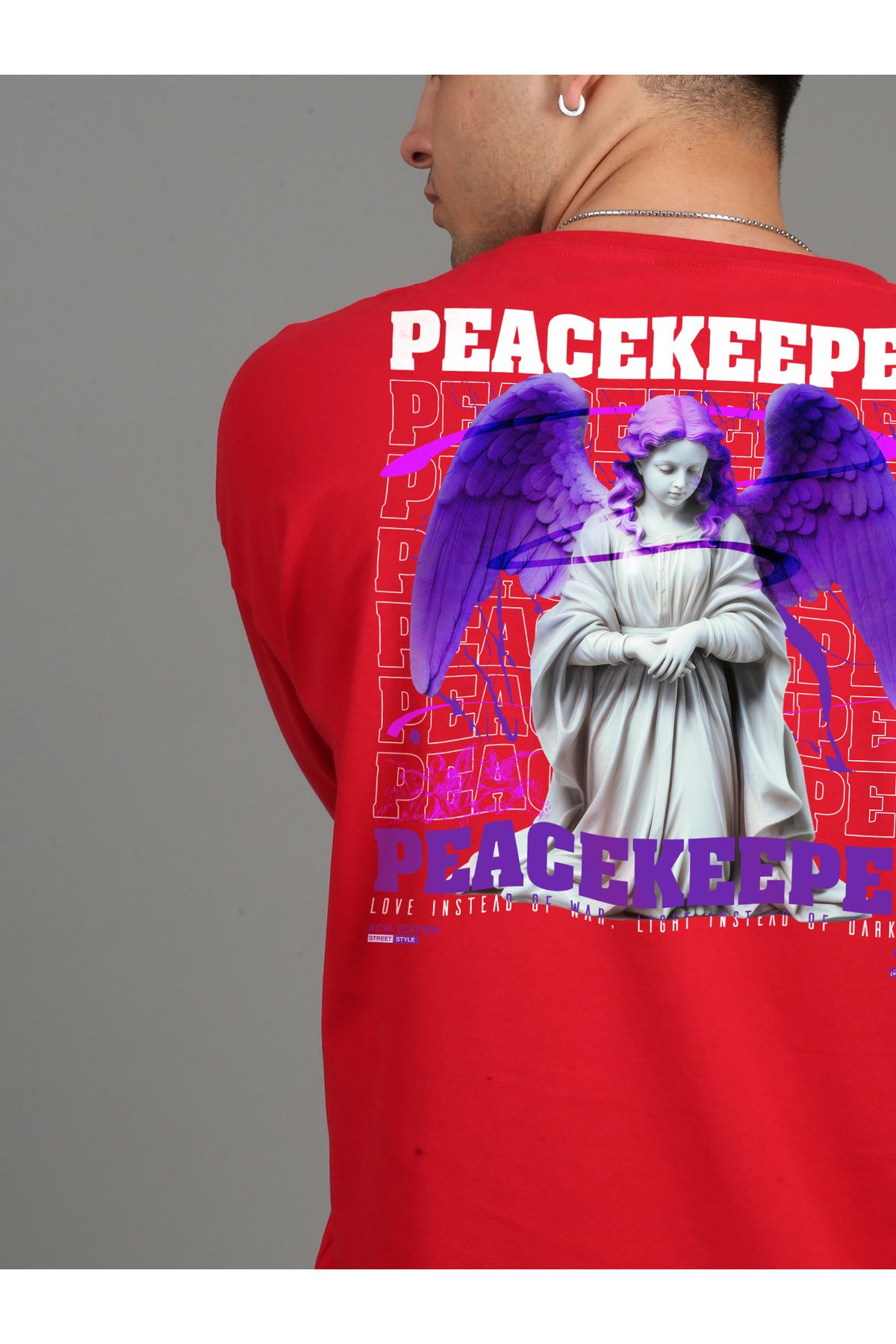 SOFT Premium Oversize  Unisex Kırmızı T-shirt PeaceKeeper Baskılı