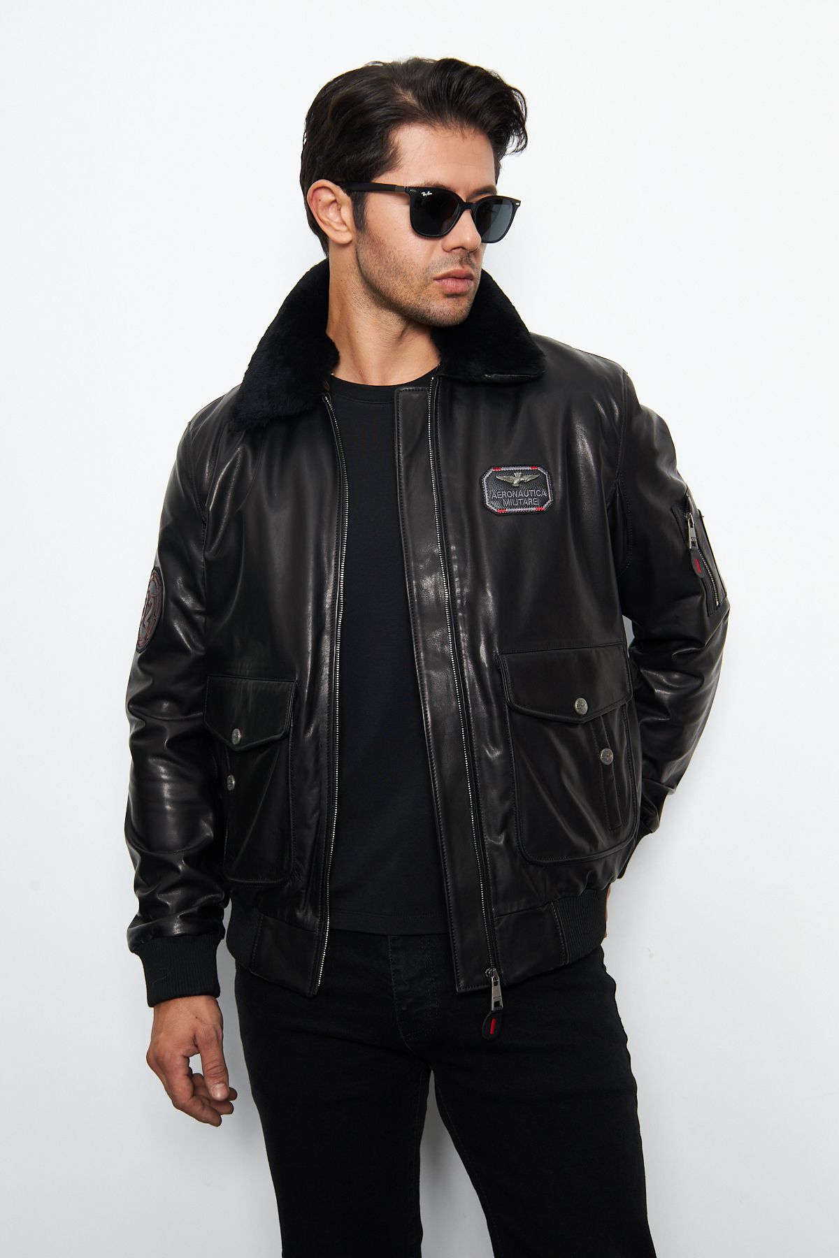 By Marki Marki-Maverick Black Genuine Leather Jacket with Shearling Collar and Zipper Detail, 1St. Class Quality - 502322 8